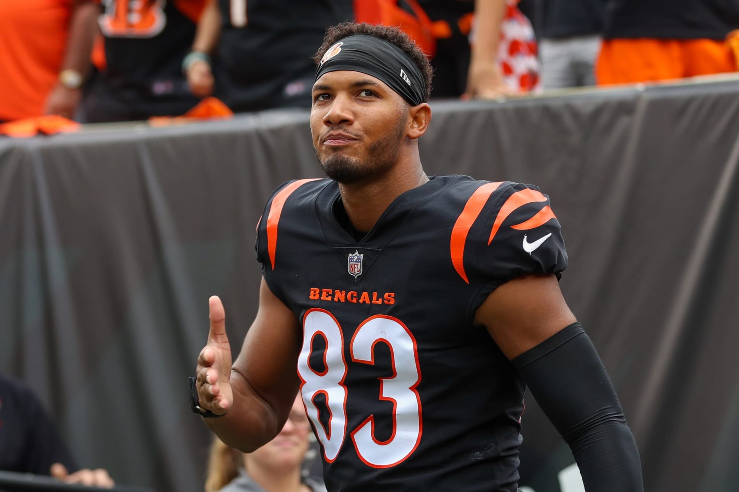 CINCINNATI, OH - SEPTEMBER 11: Cincinnati Bengals wide receiver Tyler Boyd (83) walks onto the field before the game against the Pittsburgh Steelers and the Cincinnati Bengals on September 11, 2022, at Paycor Stadium in Cincinnati, OH.  (Photo by Ian Johnson/Icon Sportswire via Getty Images