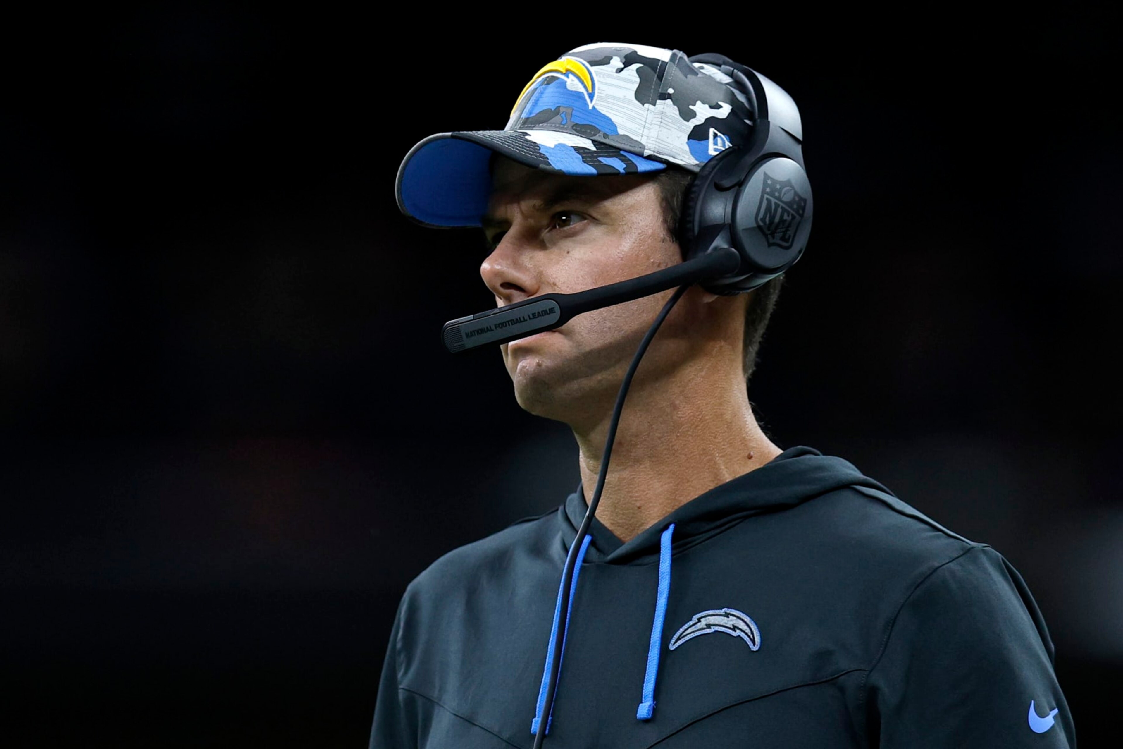 NEW ORLEANS, LOUISIANA - AUGUST 26: Head coach Brandon Staley of the Los Angeles Chargers looks on during the fourth quarter of an NFL preseason game against the New Orleans Saints at Caesars Superdome on August 26, 2022 in New Orleans, Louisiana. (Photo by Sean Gardner/Getty Images) NEW ORLEANS, LOUISIANA - AUGUST 26: Head coach Brandon Staley of the Los Angeles Chargers looks on during the fourth quarter of an NFL preseason game against the New Orleans Saints at Caesars Superdome on August 26, 2022 in New Orleans, Louisiana. (Photo by Sean Gardner/Getty Images)