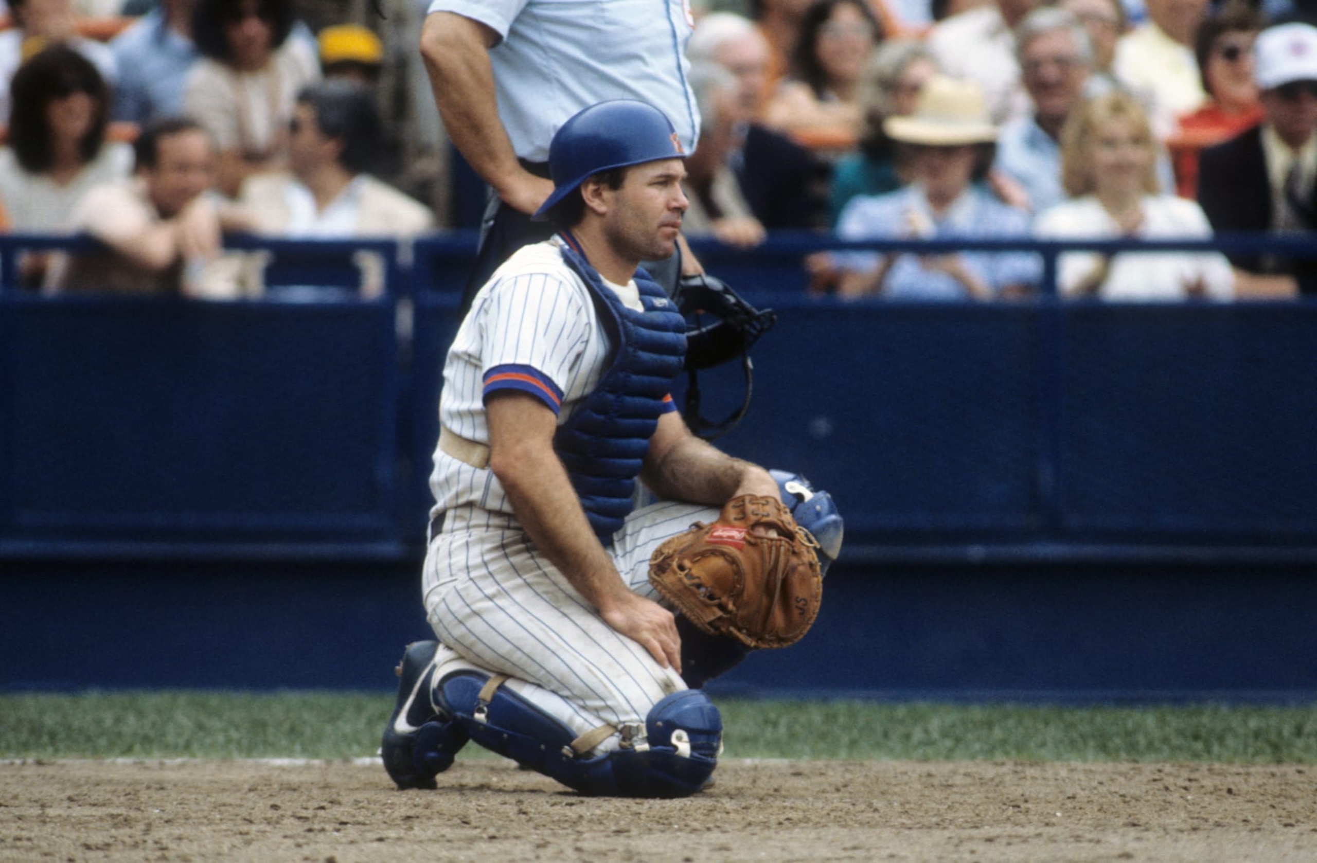 Baseball: New York Mets John Stearns (12) during game vs Houston Astros at Shea Stadium. 
Flushing, NY 5/28/1982
CREDIT: Tony Triolo (Photo by Tony Triolo /Sports Illustrated via Getty Images)
(Set Number: X26968 TK4 R23 F4 )