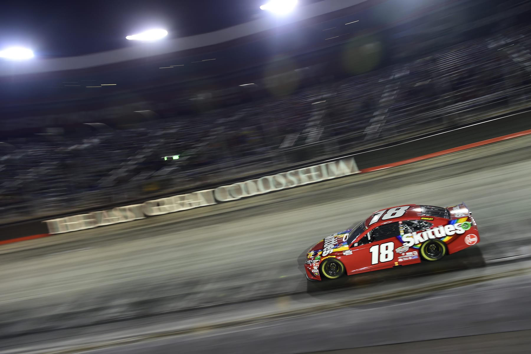 BRISTOL, TENNESSEE - SEPTEMBER 19: Kyle Busch, driver of the #18 Skittles Toyota, drives during the NASCAR Cup Series Bass Pro Shops Night Race at Bristol Motor Speedway on September 19, 2020 in Bristol, Tennessee. (Photo by Jared C. Tilton/Getty Images)
