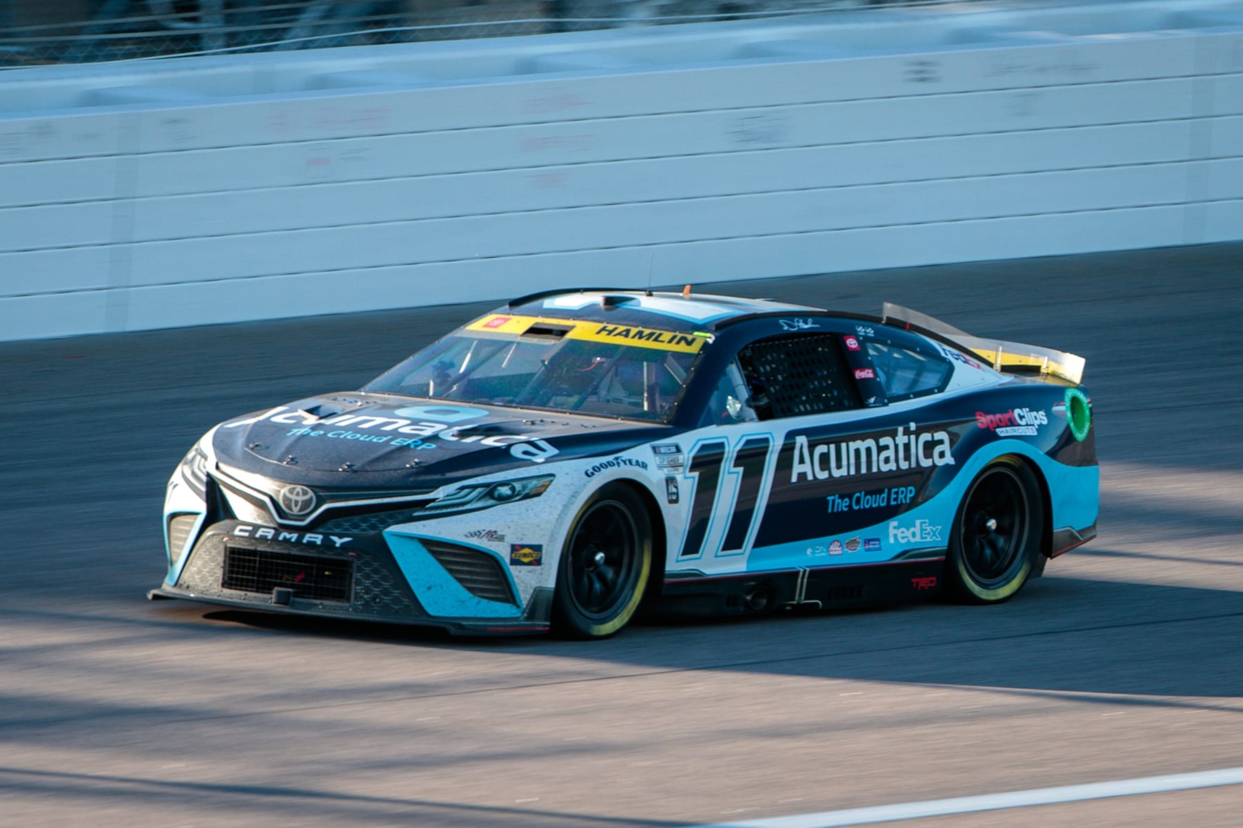 KANSAS CITY, KS - SEPTEMBER 11: Denny Hamlin (#11 Joe Gibbs Racing Acumatica Toyota) during the NASCAR Cup Series Hollywood Casino 400 on September 11, 2022, at the Kansas Speedway in Kansas City, Kansas. (Photo by William Purnell/Icon Sportswire via Getty Images) KANSAS CITY, KS - SEPTEMBER 11: Denny Hamlin (#11 Joe Gibbs Racing Acumatica Toyota) during the NASCAR Cup Series Hollywood Casino 400 on September 11, 2022, at the Kansas Speedway in Kansas City, Kansas. (Photo by William Purnell/Icon Sportswire via Getty Images)