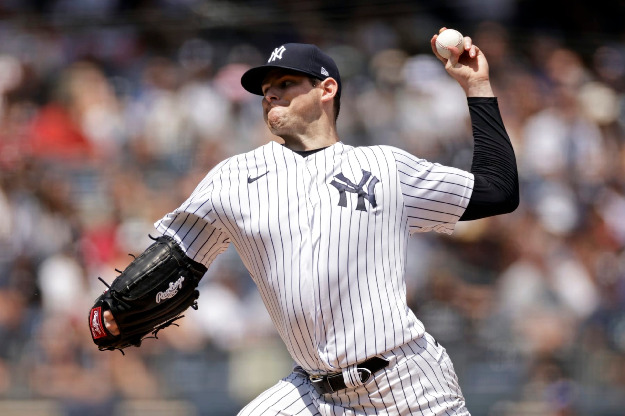 NEW YORK, NY - JULY 31: Jordan Montgomery #47 of the New York Yankees pitches against the Kansas City Royals during the first inning at Yankee Stadium on July 31, 2022 in the Bronx borough of New York City. (Photo by Adam Hunger/Getty Images)
