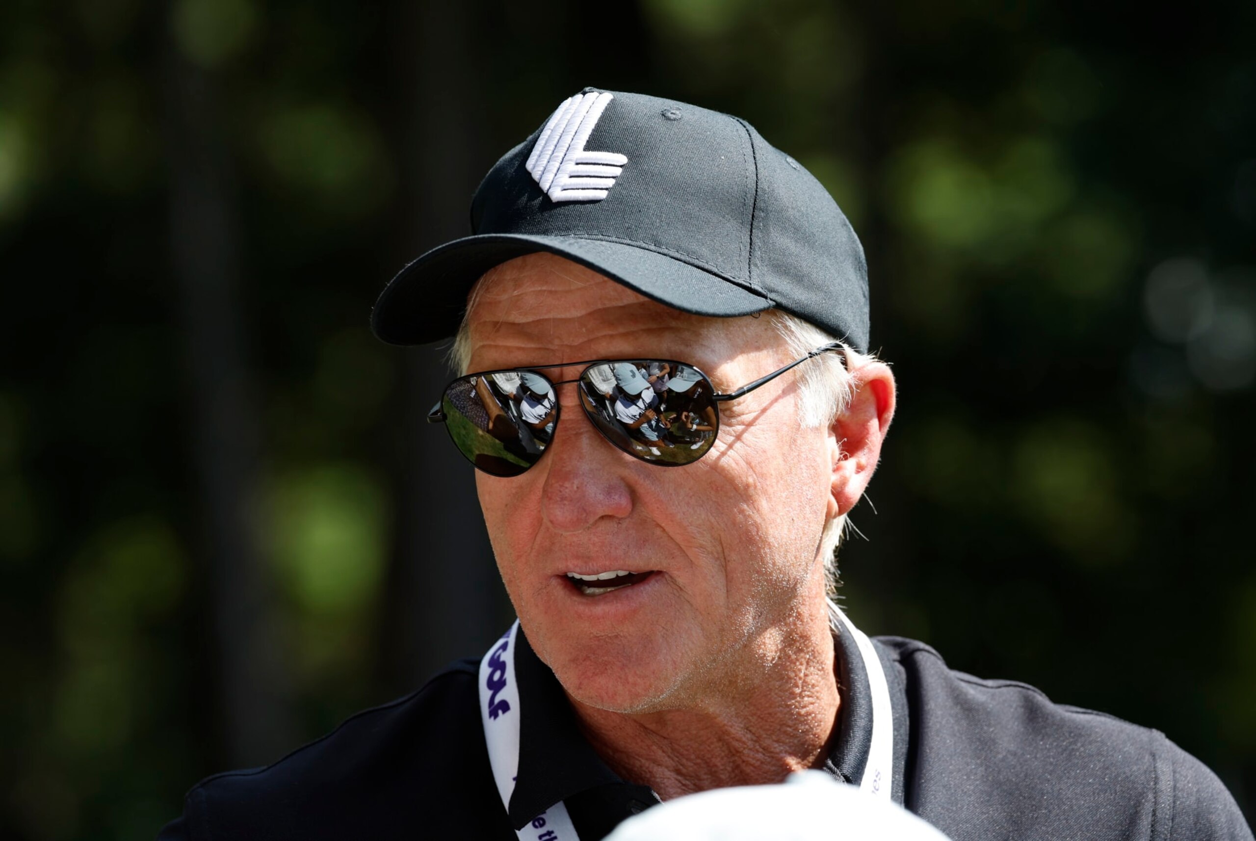 BOLTON, MA - SEPTEMBER 04: Greg Norman, LIV Golf commissioner and CEO,  during the final round on Day 3 of the LIV Golf Invitational Series Boston on September 4, 2022, at The International in Bolton, Massachusetts. (Photo by Fred Kfoury III/Icon Sportswire via Getty Images)