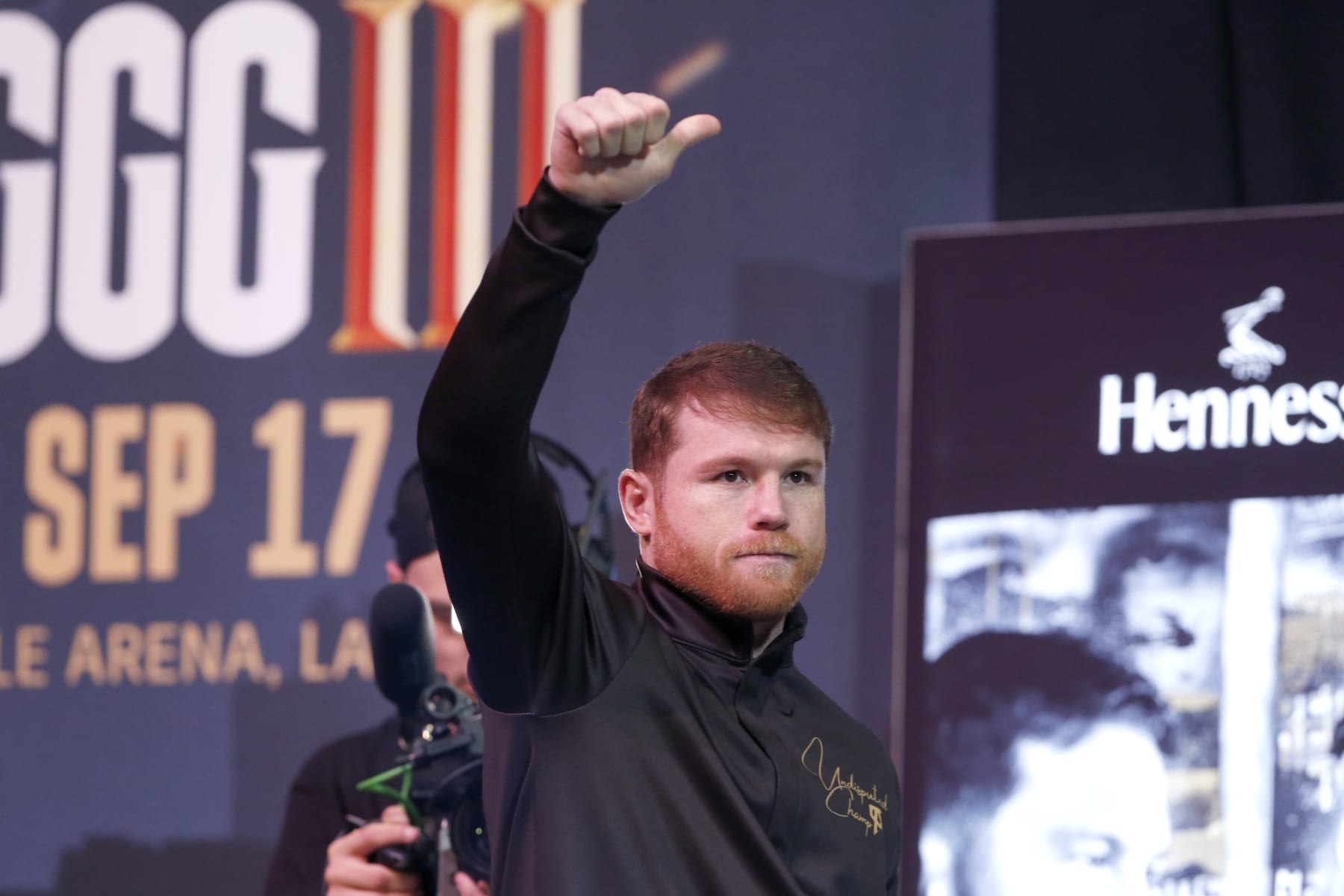 LAS VEGAS, NEVADA - SEPTEMBER 15: Undisputed super middleweight champion Canelo Alvarez arrives for a news conference at the KA Theatre at MGM Grand Hotel & Casino on September 15, 2022 in Las Vegas, Nevada. Alvarez will defend his titles against Gennadiy Golovkin at T-Mobile Arena in Las Vegas on Saturday, September 17. (Photo by Steve Marcus/Getty Images)