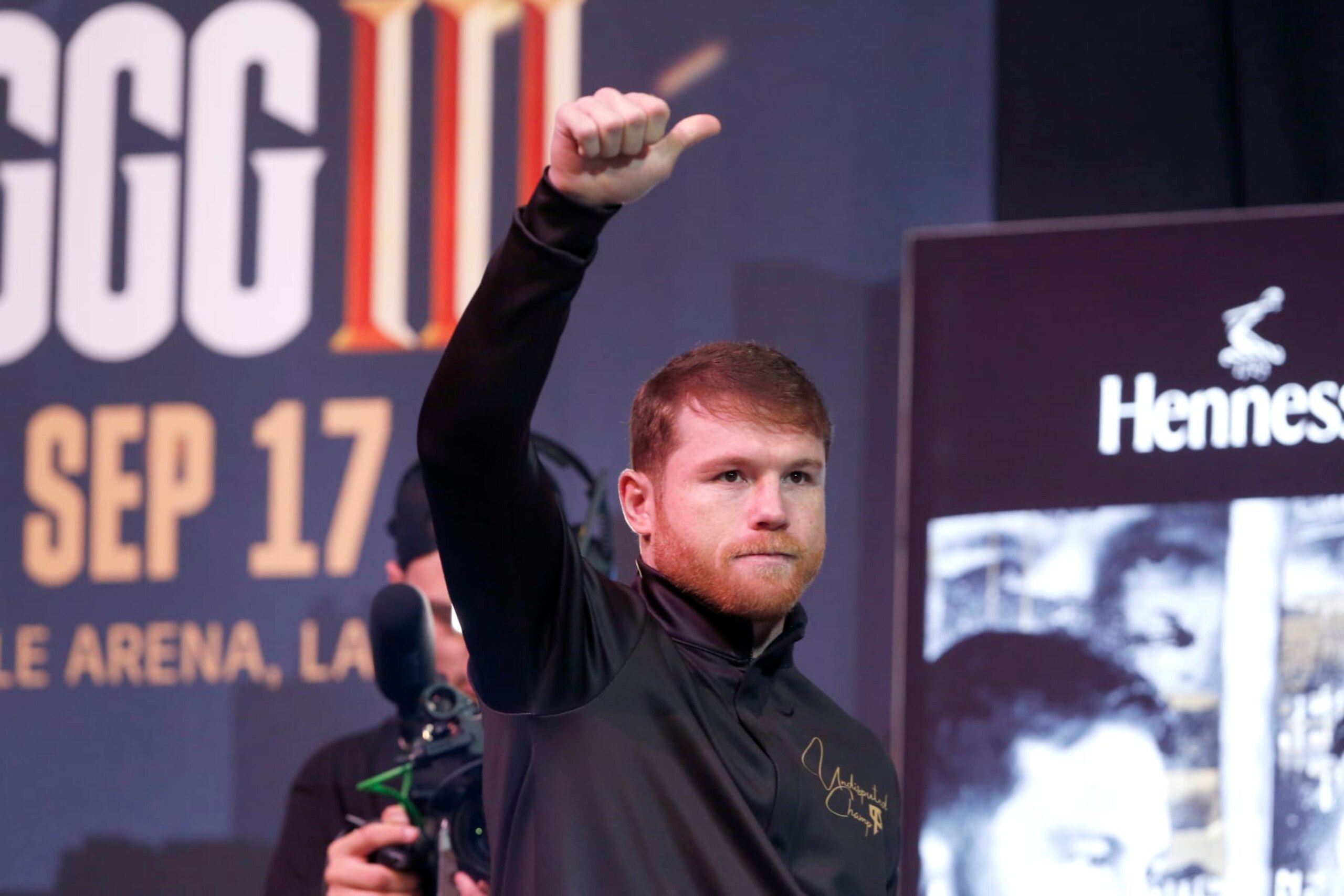 LAS VEGAS, NEVADA - SEPTEMBER 15: Undisputed super middleweight champion Canelo Alvarez arrives for a news conference at the KA Theatre at MGM Grand Hotel & Casino on September 15, 2022 in Las Vegas, Nevada. Alvarez will defend his titles against Gennadiy Golovkin at T-Mobile Arena in Las Vegas on Saturday, September 17. (Photo by Steve Marcus/Getty Images)