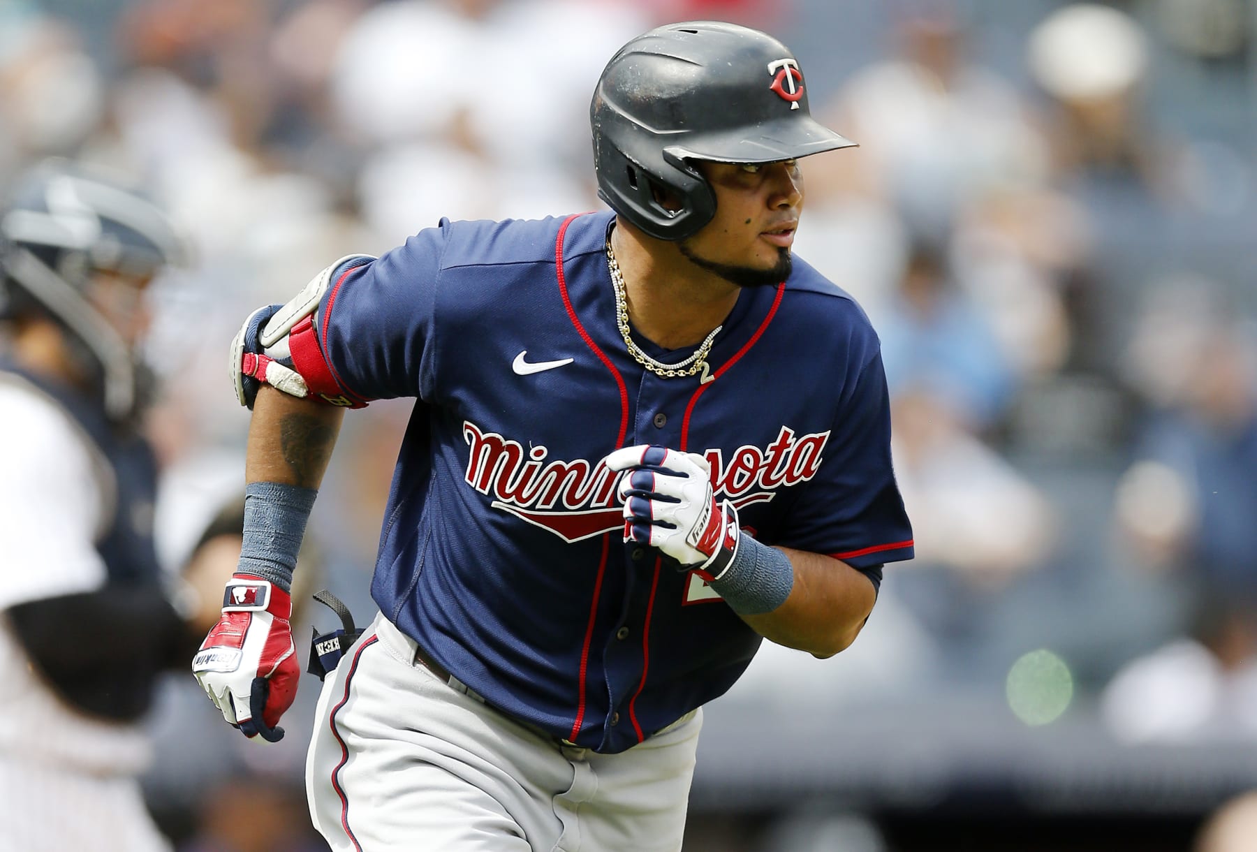 NEW YORK, NEW YORK - SEPTEMBER 05:  Luis Arraez #2 of the Minnesota Twins in action against the New York Yankees at Yankee Stadium on September 05, 2022 in New York City. The Yankees defeated the Twins 5-2. (Photo by Jim McIsaac/Getty Images)