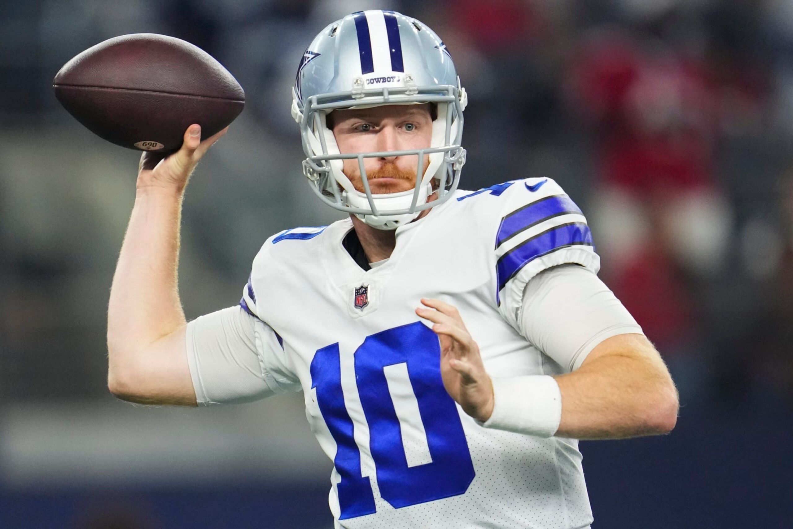 ARLINGTON, TX - SEPTEMBER 11: Cooper Rush #10 of the Dallas Cowboys throws the ball against the Tampa Bay Buccaneers at AT&T Stadium on September 11, 2022 in Arlington, TX. (Photo by Cooper Neill/Getty Images) ARLINGTON, TX - SEPTEMBER 11: Cooper Rush #10 of the Dallas Cowboys throws the ball against the Tampa Bay Buccaneers at AT&T Stadium on September 11, 2022 in Arlington, TX. (Photo by Cooper Neill/Getty Images)