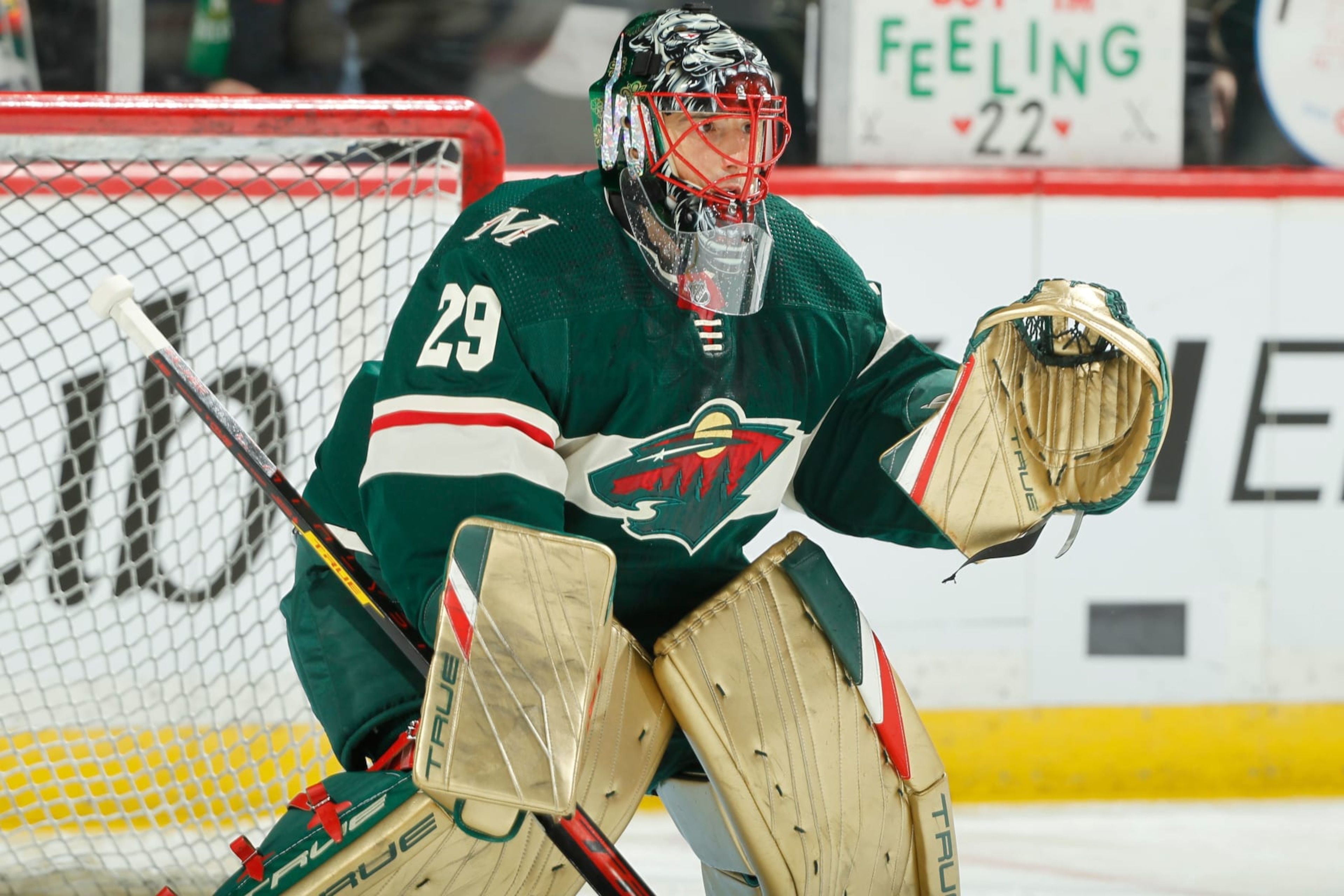 SAINT PAUL, MN - MAY 2: Marc-Andre Fleury #29 of the Minnesota Wild warms up prior to Game One of the First Round of the 2022 Stanley Cup Playoffs against the St. Louis Blues at the Xcel Energy Center on May 2, 2022 in Saint Paul, Minnesota. (Photo by Bruce Kluckhohn/NHLI via Getty Images) SAINT PAUL, MN - MAY 2: Marc-Andre Fleury #29 of the Minnesota Wild warms up prior to Game One of the First Round of the 2022 Stanley Cup Playoffs against the St. Louis Blues at the Xcel Energy Center on May 2, 2022 in Saint Paul, Minnesota. (Photo by Bruce Kluckhohn/NHLI via Getty Images)