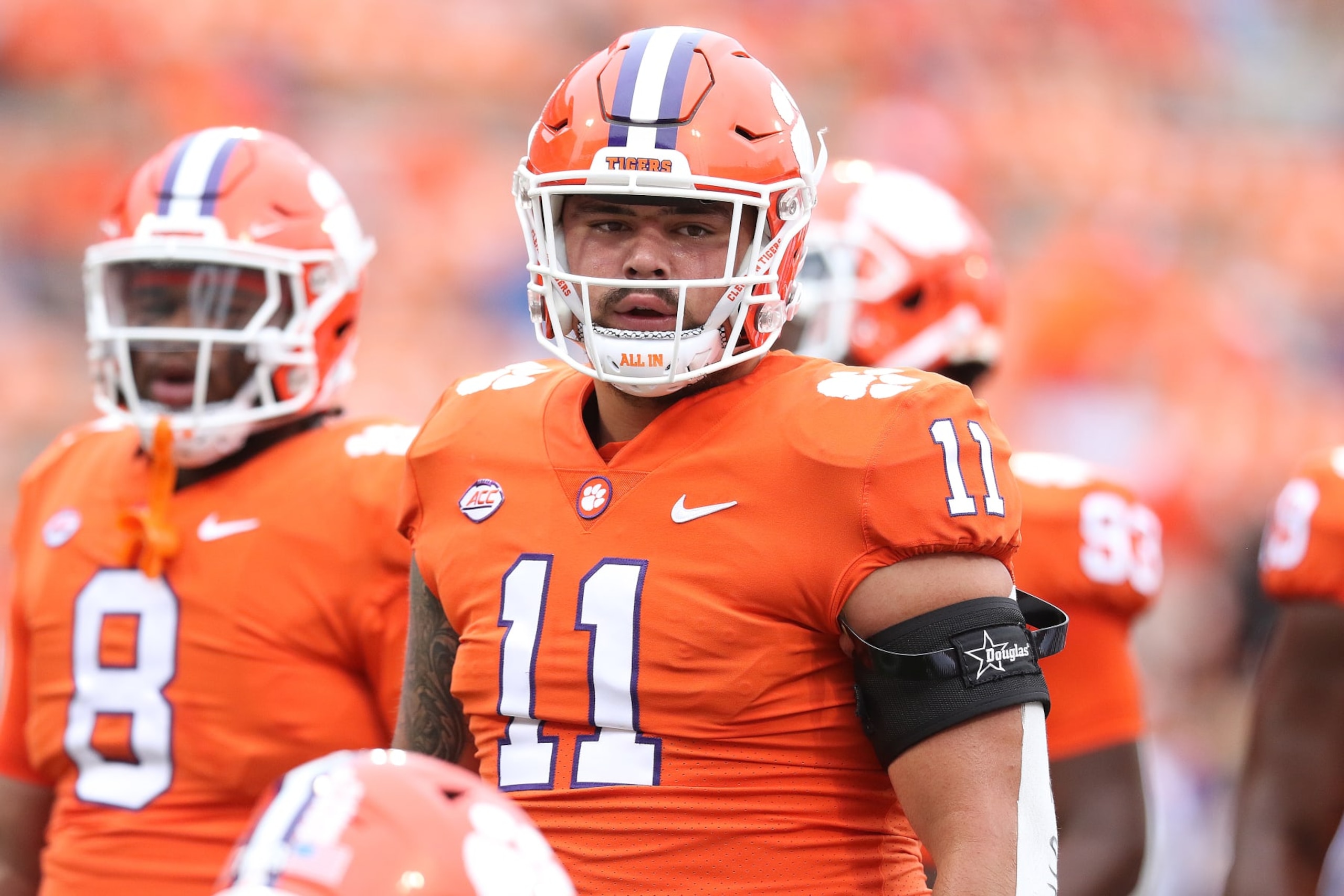 CLEMSON, SC - SEPTEMBER 10: Clemson Tigers defensive tackle Bryan Bresee (11) during a college football game between the Furman Paladins and the Clemson Tigers on September 10, 2022, at Clemson Memorial Stadium in Clemson, S.C.  (Photo by John Byrum/Icon Sportswire via Getty Images)
