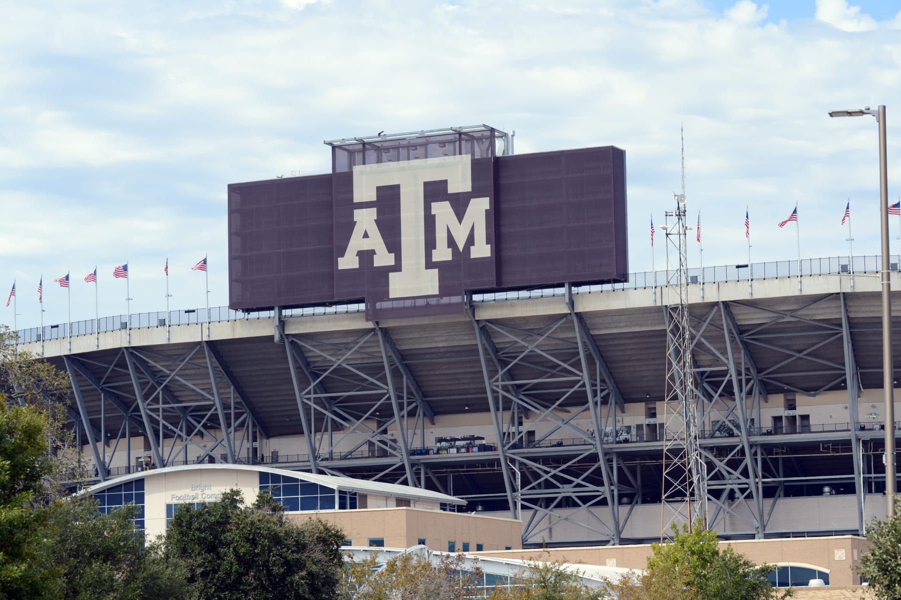 COLLEGE STATION, TX - OCTOBER 12: The Texas A&M Aggies logo is on display on the southeast side of the stadium prior to game against the Alabama Crimson Tide on October 12, 2019 at Kyle Field in College Station, TX. (Photo by John Rivera/Icon Sportswire via Getty Images)