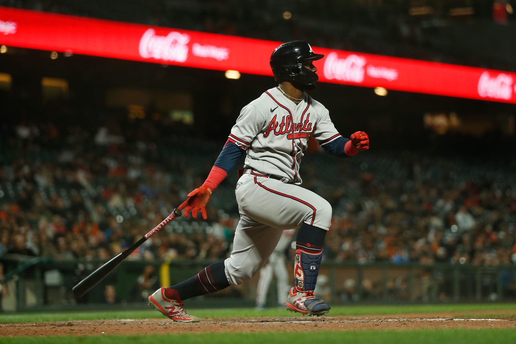 SAN FRANCISCO, CALIFORNIA - SEPTEMBER 12: Michael Harris II #23 of the Atlanta Braves at bat against the San Francisco Giants at Oracle Park on September 12, 2022 in San Francisco, California. (Photo by Lachlan Cunningham/Getty Images)