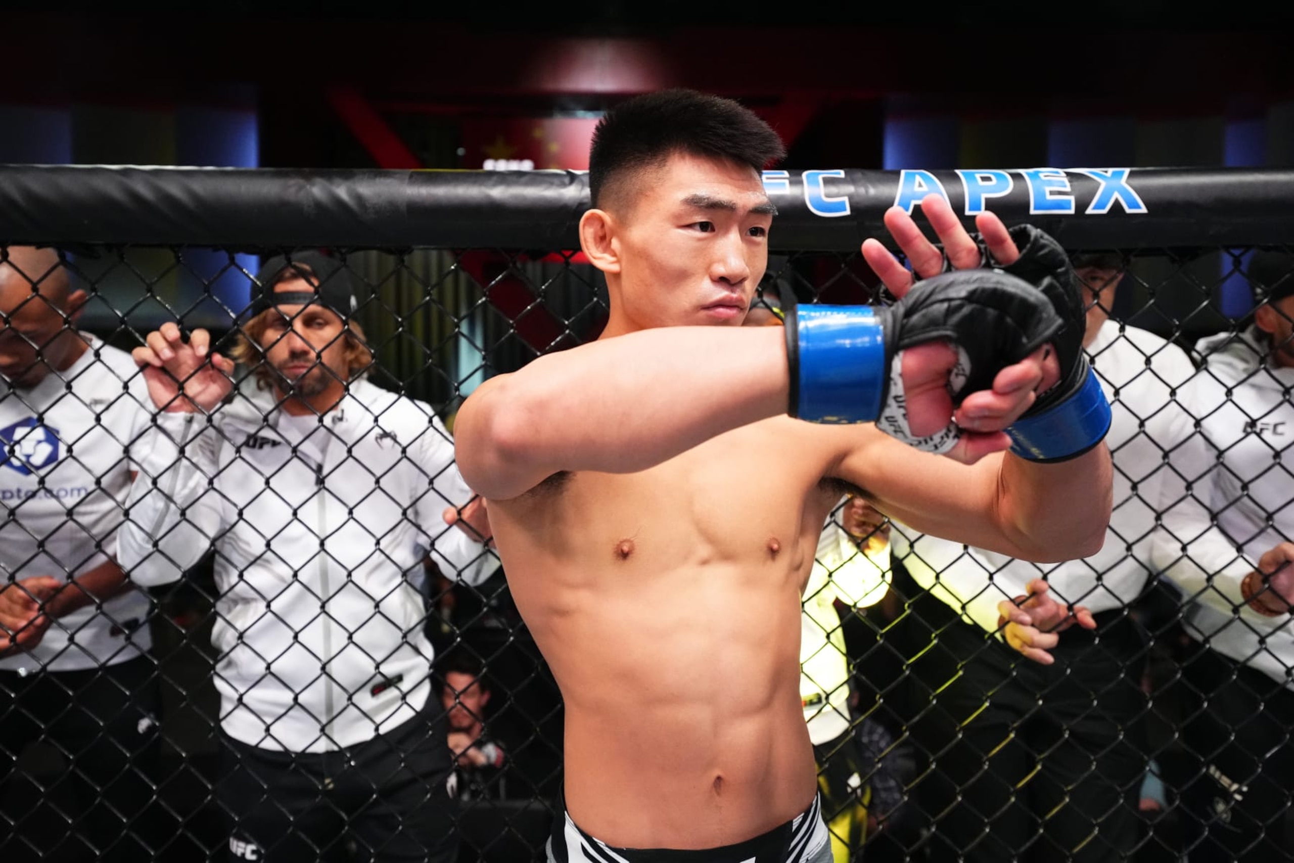 LAS VEGAS, NEVADA - SEPTEMBER 17: Song Yadong of China is introduced in his corner prior to facing Cory Sandhagen in a bantamweight fight during the UFC Fight Night event at UFC APEX on September 17, 2022 in Las Vegas, Nevada. (Photo by Chris Unger/Zuffa LLC)