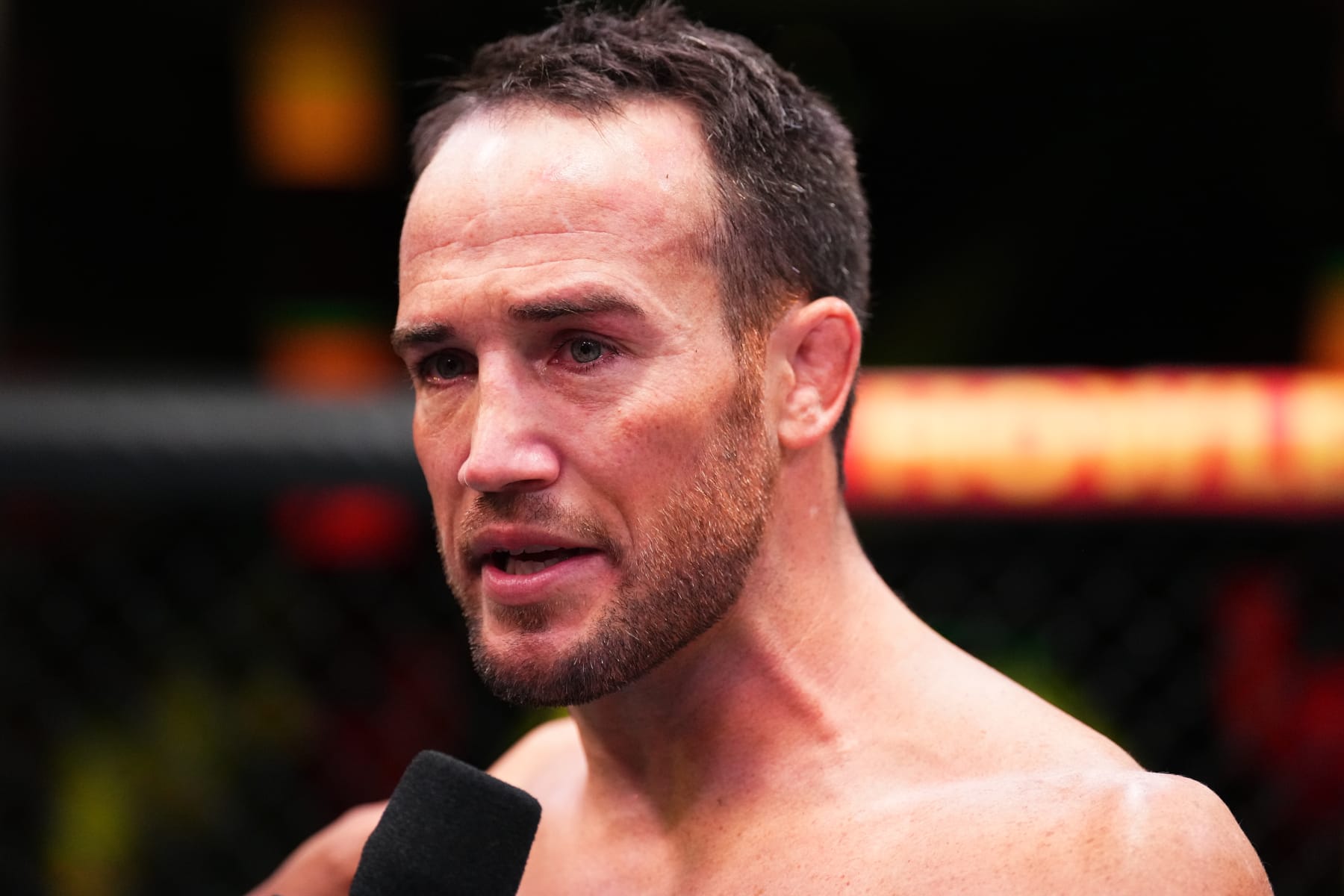 LAS VEGAS, NEVADA - SEPTEMBER 17: Damon Jackson is interviewed after defeating Pat Sabatini in a featherweight fight during the UFC Fight Night event at UFC APEX on September 17, 2022 in Las Vegas, Nevada. (Photo by Chris Unger/Zuffa LLC)