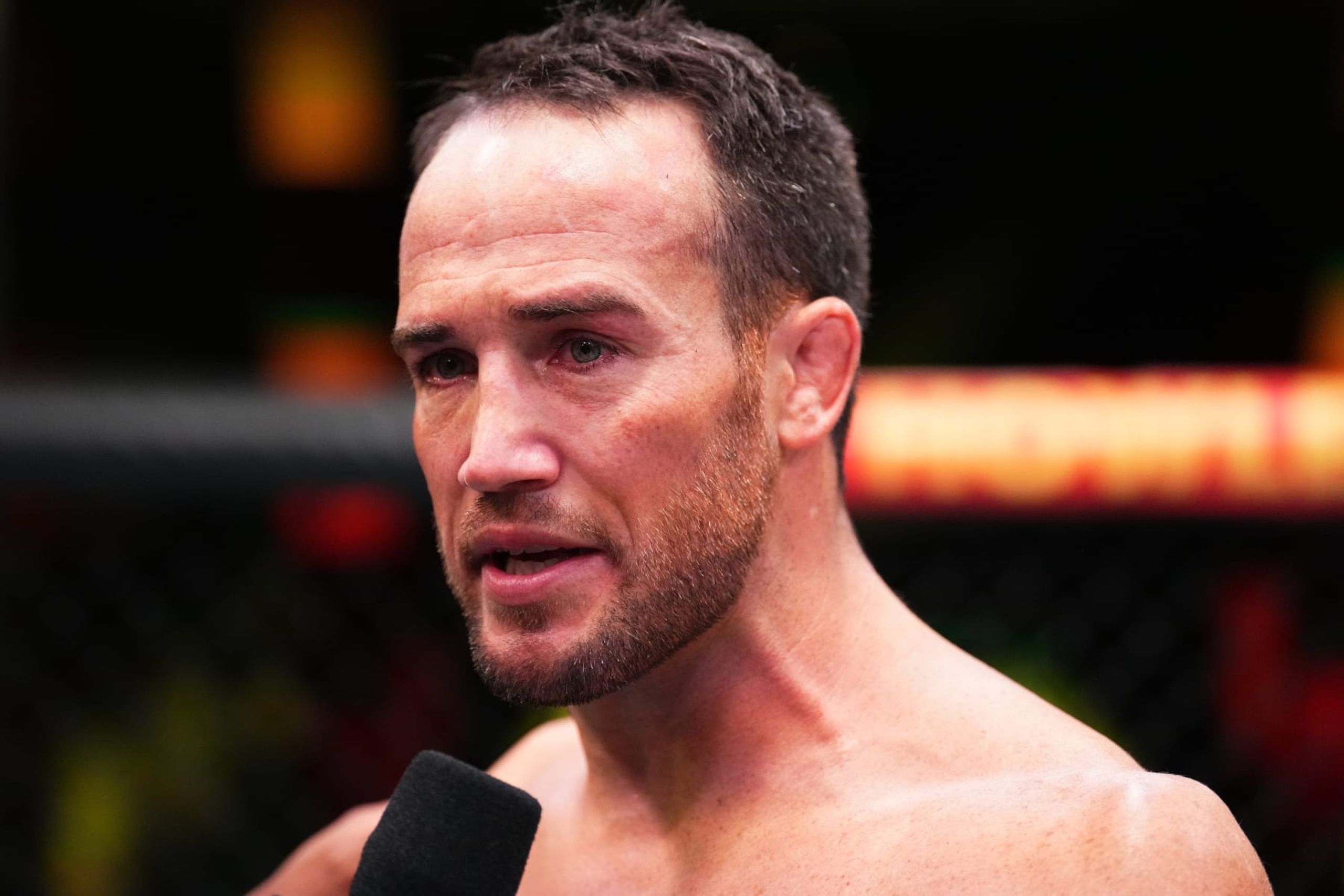 LAS VEGAS, NEVADA - SEPTEMBER 17: Damon Jackson is interviewed after defeating Pat Sabatini in a featherweight fight during the UFC Fight Night event at UFC APEX on September 17, 2022 in Las Vegas, Nevada. (Photo by Chris Unger/Zuffa LLC)