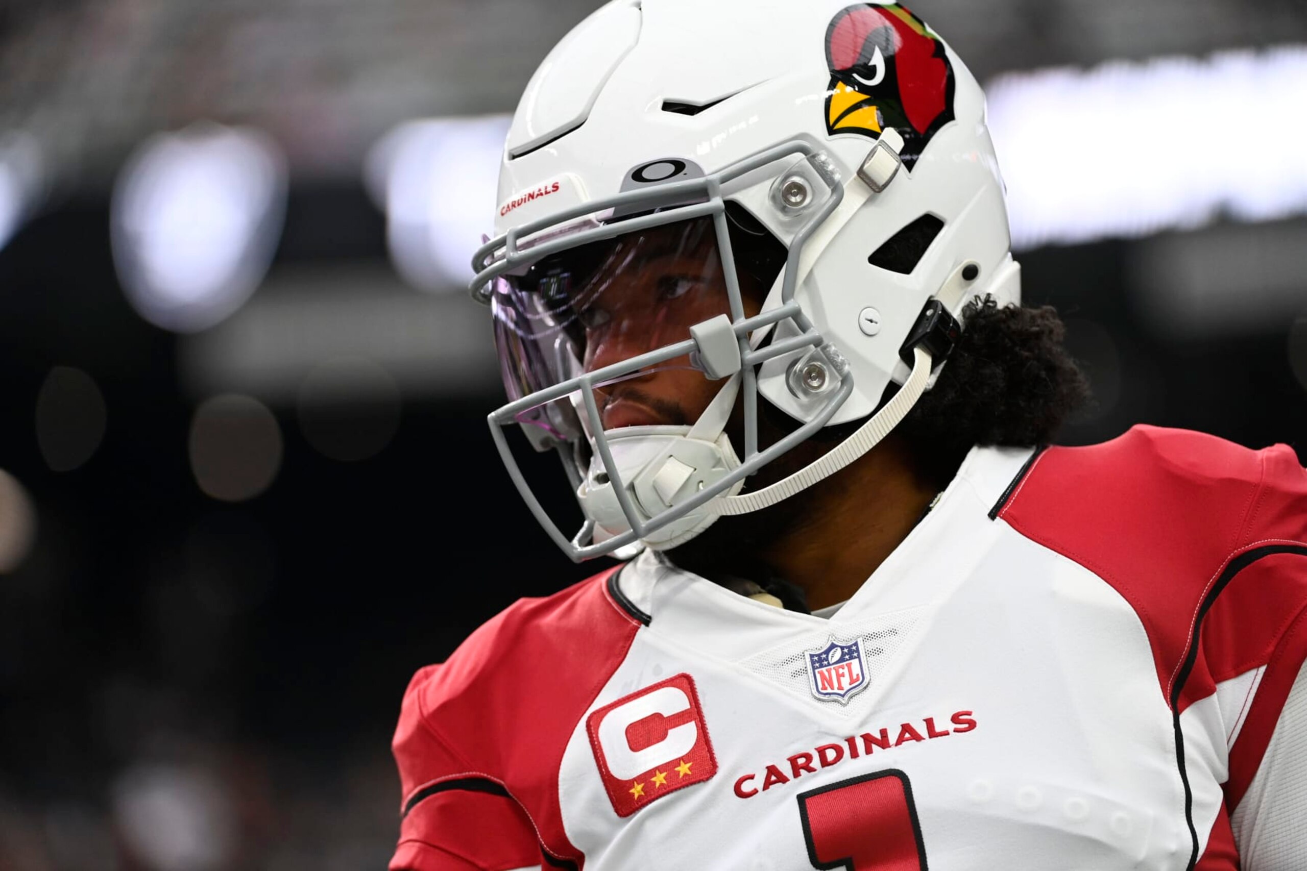 Arizona Cardinals quarterback Kyler Murray warms up before an NFL football game against the Las Vegas Raiders Sunday, Sept. 18, 2022, in Las Vegas. (AP Photo/David Becker)