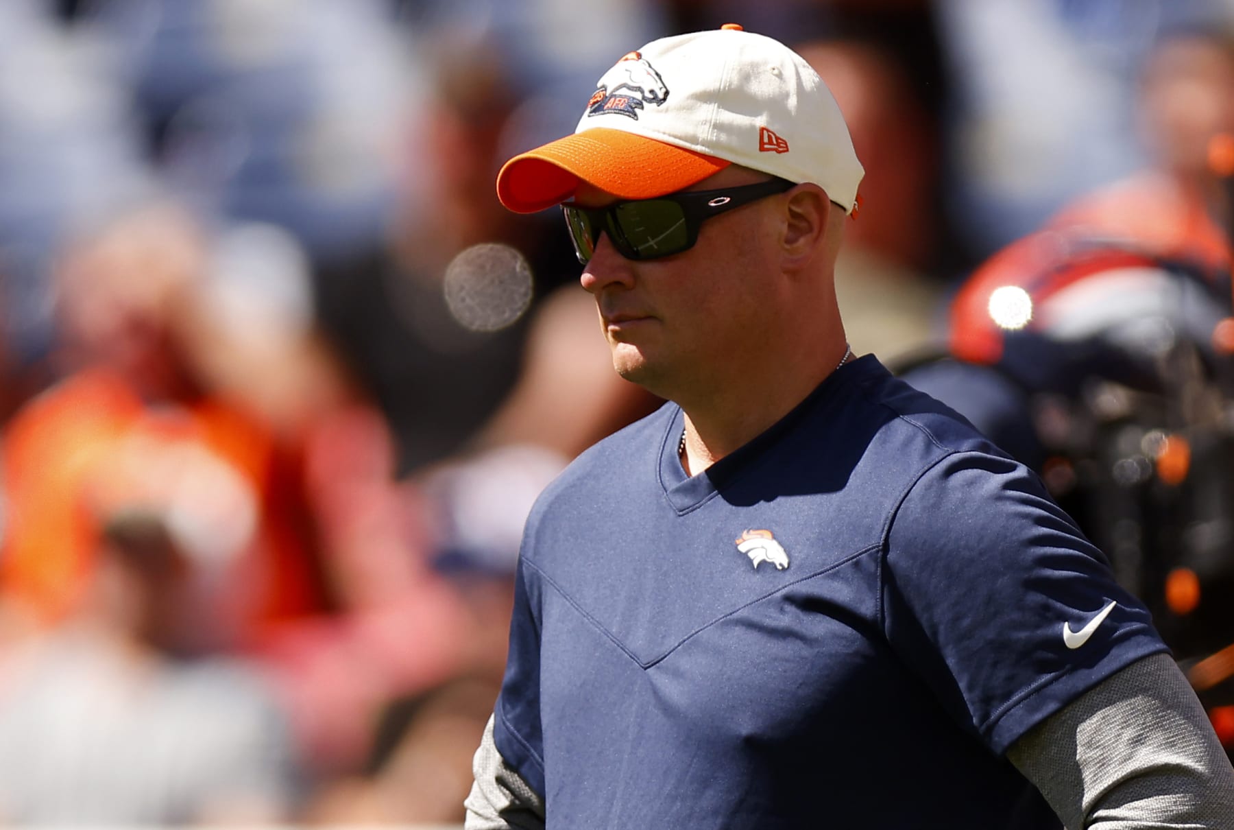 DENVER, COLORADO - SEPTEMBER 18: Head coach Nathaniel Hackett of the Denver Broncos looks on before the game against the Houston Texans at Empower Field At Mile High on September 18, 2022 in Denver, Colorado. (Photo by Justin Edmonds/Getty Images)