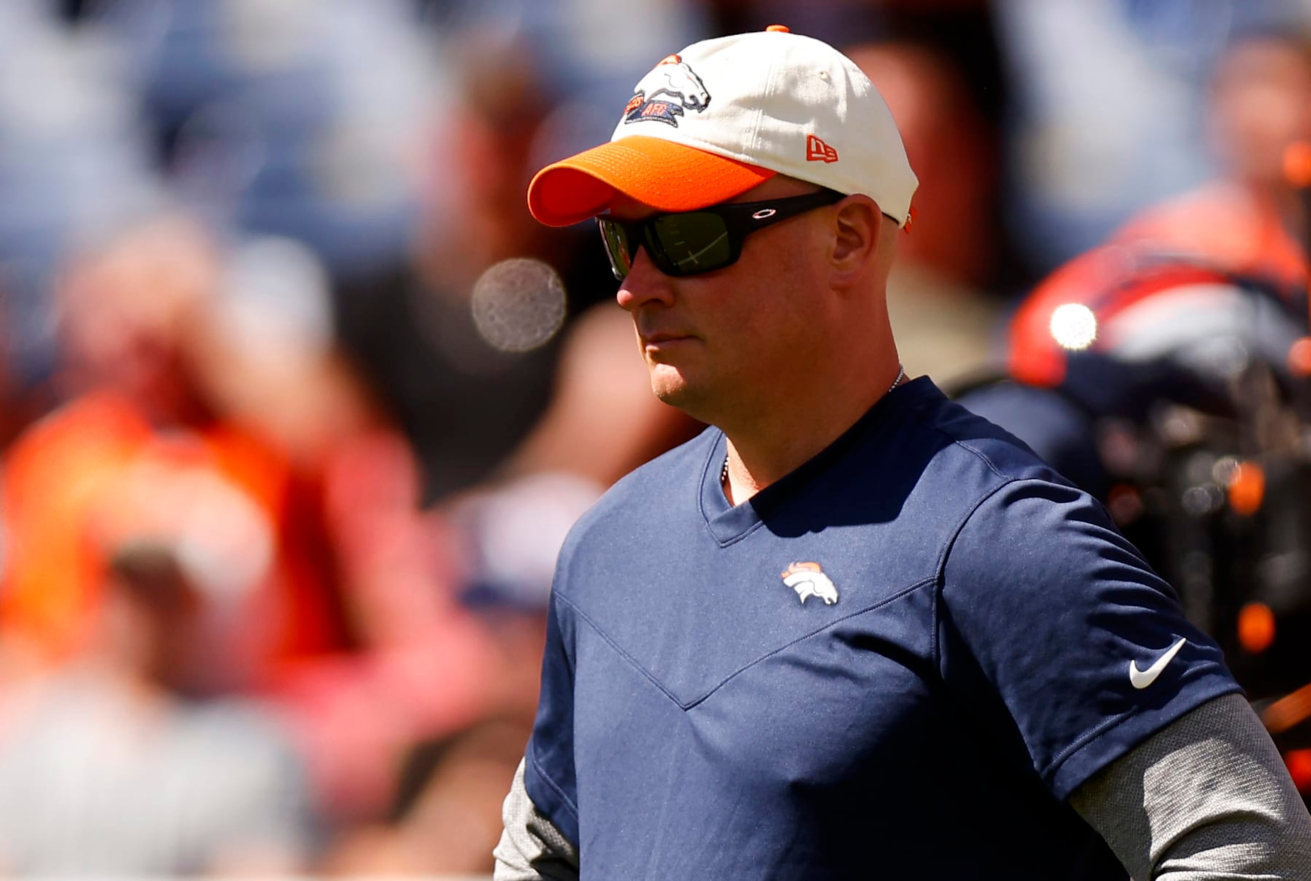 DENVER, COLORADO - SEPTEMBER 18: Head coach Nathaniel Hackett of the Denver Broncos looks on before the game against the Houston Texans at Empower Field At Mile High on September 18, 2022 in Denver, Colorado. (Photo by Justin Edmonds/Getty Images)