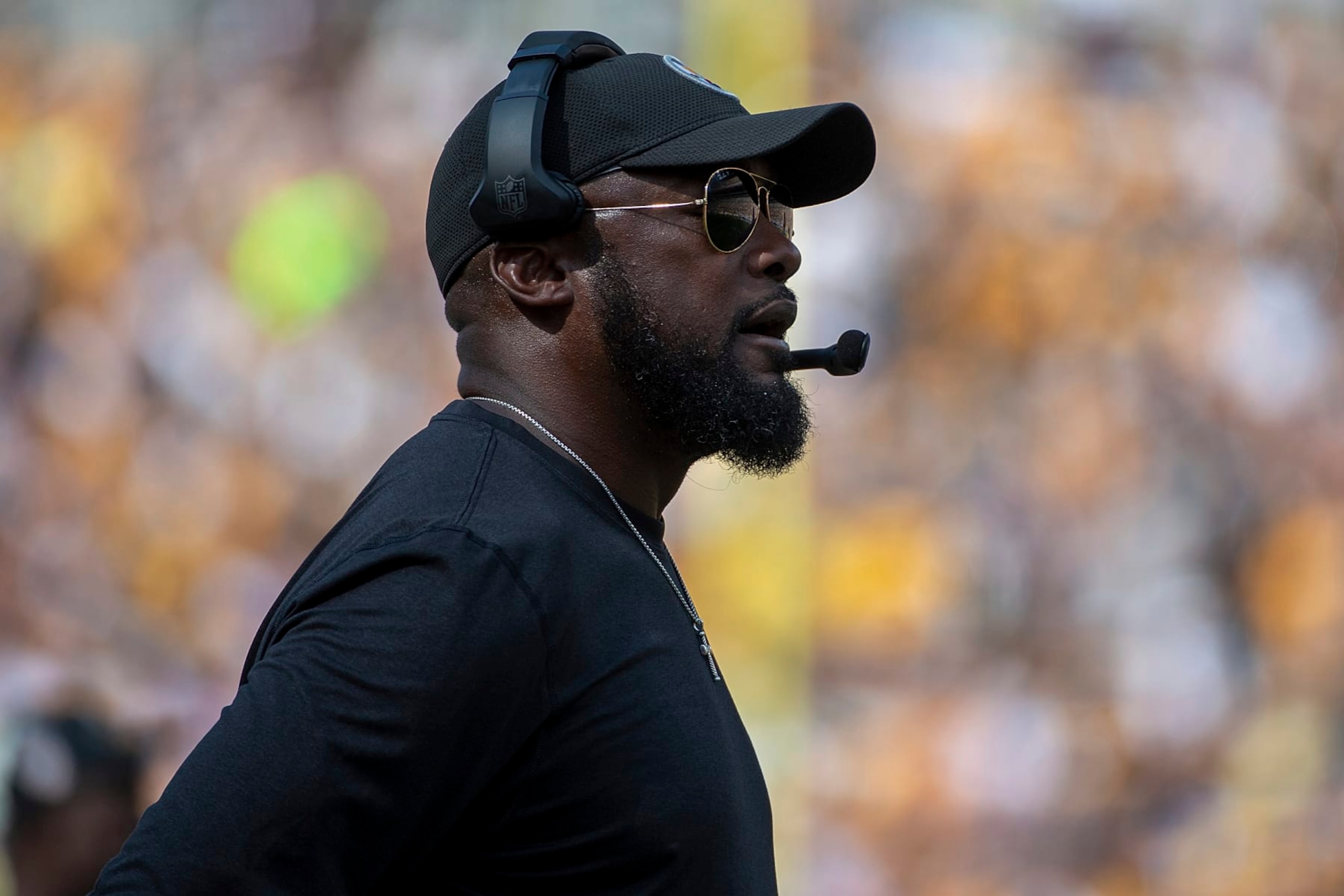 Pittsburgh Steelers head coach Mike Tomlin looks on from the sideline in the second half during an NFL football game against the New England Patriots in Pittsburgh, Sunday, Sept. 18, 2022. (AP Photo/Justin Berl) Pittsburgh Steelers head coach Mike Tomlin looks on from the sideline in the second half during an NFL football game against the New England Patriots in Pittsburgh, Sunday, Sept. 18, 2022. (AP Photo/Justin Berl)