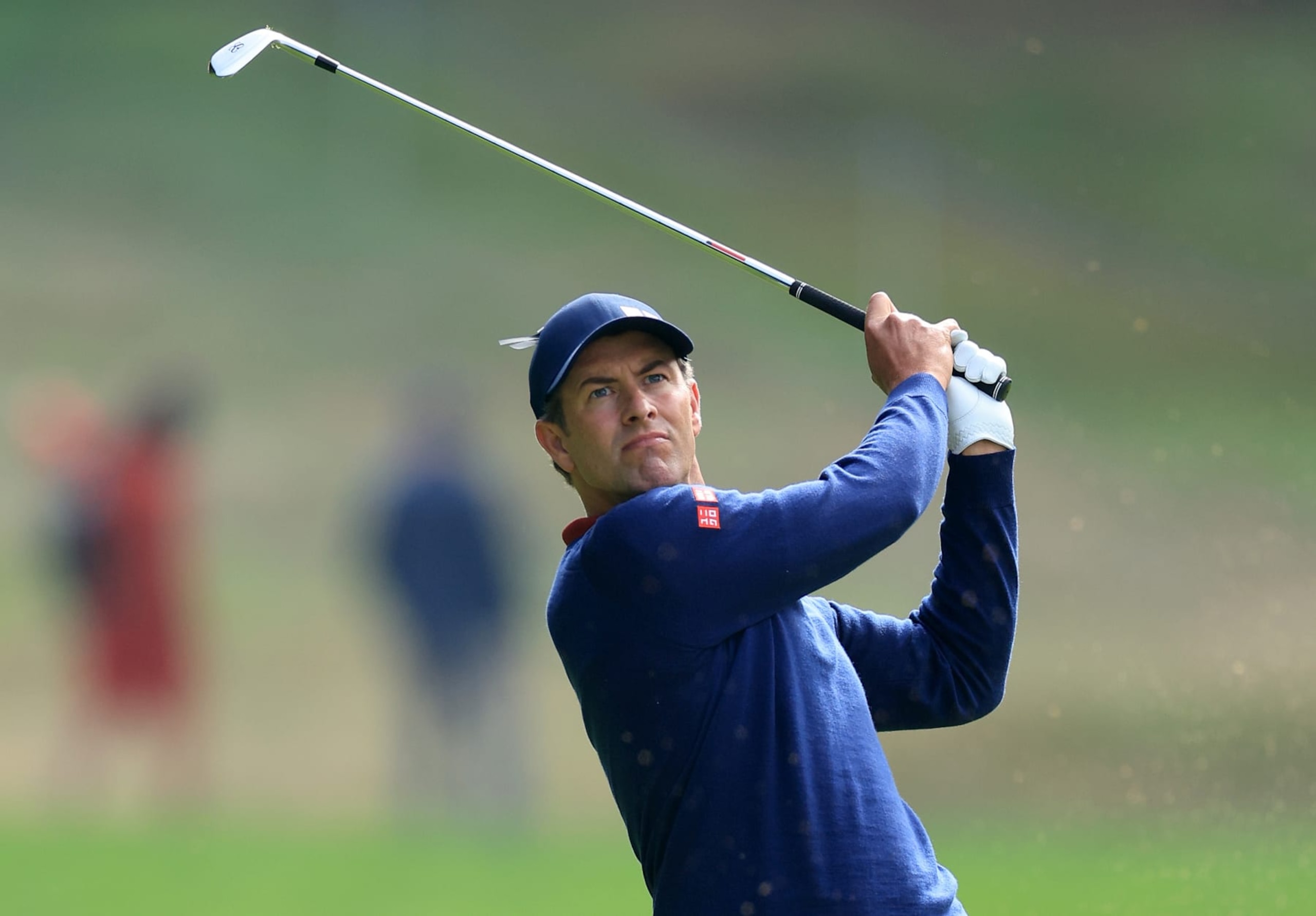VIRGINIA WATER, ENGLAND - SEPTEMBER 10: Adam Scott of Australia plays his second shot on the sixth hole during the second round on Day Three of the BMW PGA Championship at Wentworth Golf Club on September 10, 2022 in Virginia Water, England. (Photo by David Cannon/Getty Images)