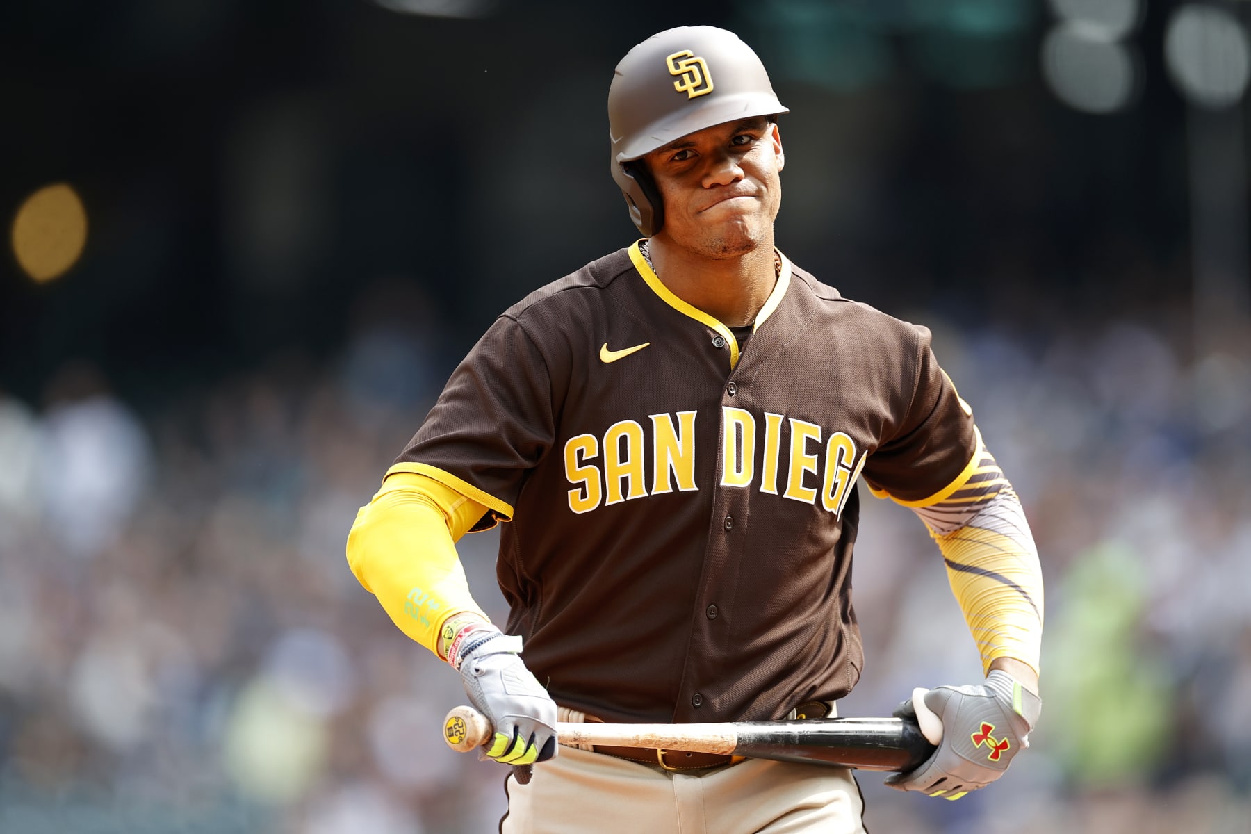 SEATTLE, WASHINGTON - SEPTEMBER 14: Juan Soto #22 of the San Diego Padres looks on during the first inning against the Seattle Mariners at T-Mobile Park on September 14, 2022 in Seattle, Washington. (Photo by Steph Chambers/Getty Images)