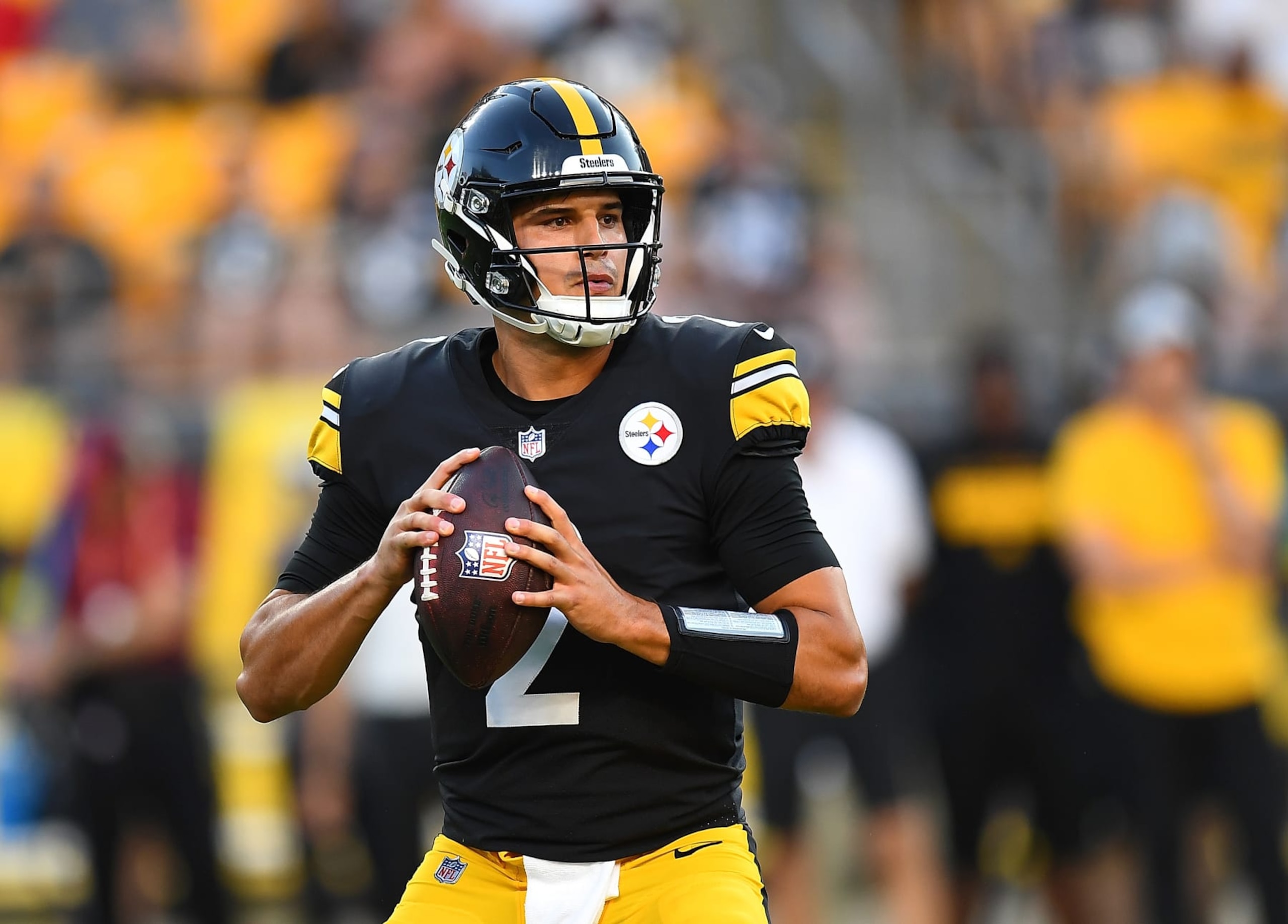 PITTSBURGH, PA - AUGUST 28:  Mason Rudolph #2 of the Pittsburgh Steelers in action during the game against the Detroit Lions at Acrisure Stadium on August 28, 2022 in Pittsburgh, Pennsylvania. (Photo by Joe Sargent/Getty Images)