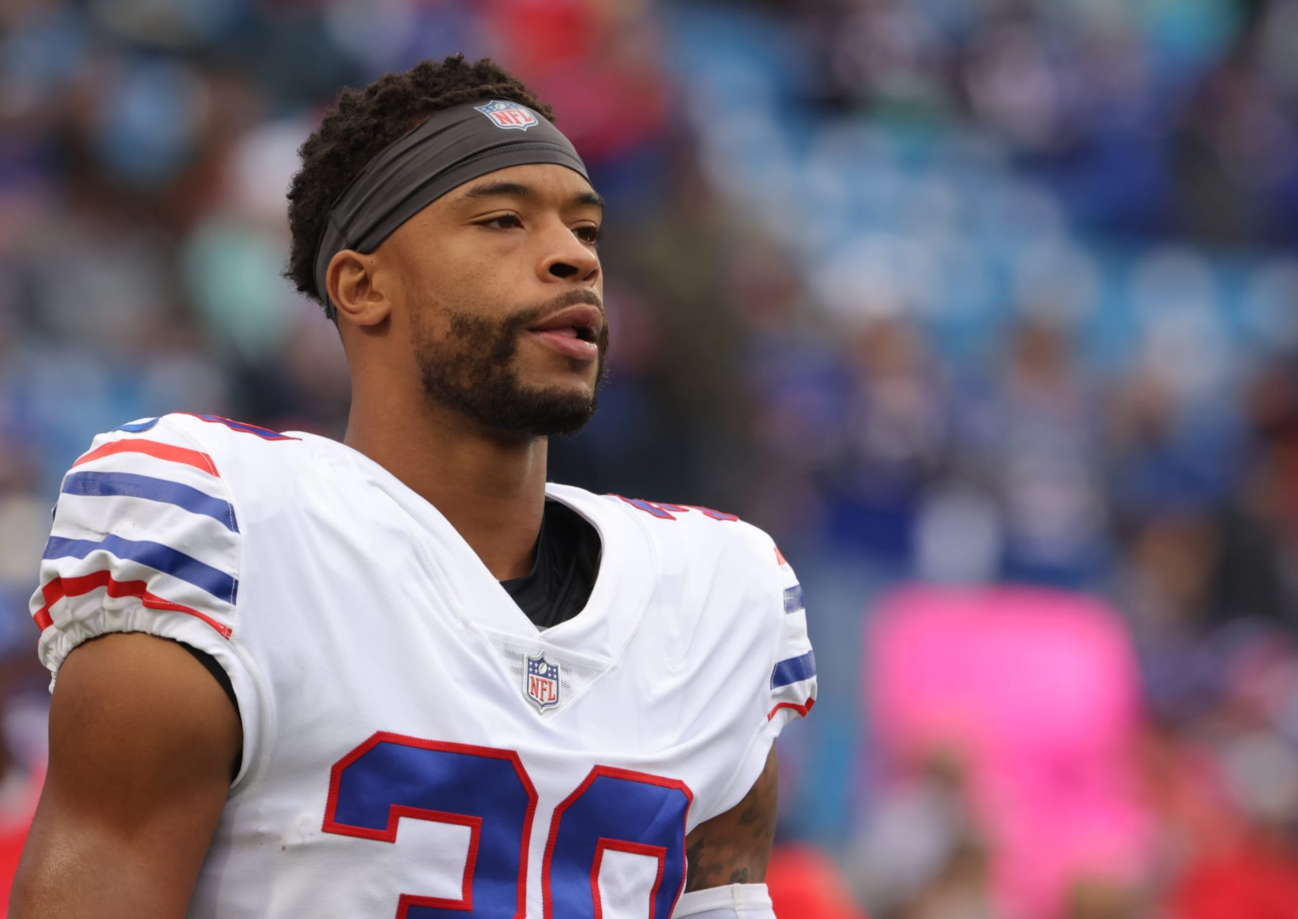 ORCHARD PARK, NY - OCTOBER 31: Dane Jackson #30 of the Buffalo Bills before a game against the Miami Dolphins at Highmark Stadium on October 31, 2021 in Orchard Park, New York. (Photo by Timothy T Ludwig/Getty Images)