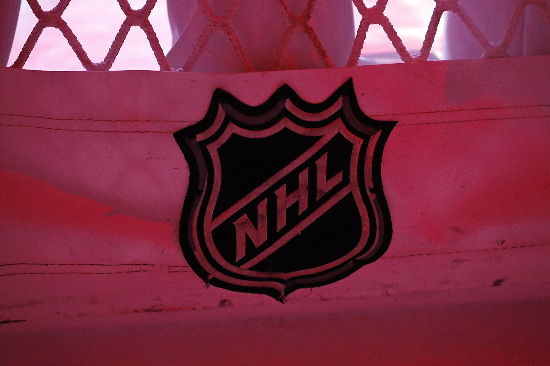 SUNRISE, FL - MAY 5: The NHL Logo appears on a goal prior to the Florida Panthers hosting the Washington Capitals in Game Two of the First Round of the 2022 Stanley Cup Playoffs at the FLA Live Arena on May 5, 2022 in Sunrise, Florida. (Photo by Eliot J. Schechter/NHLI via Getty Images)
