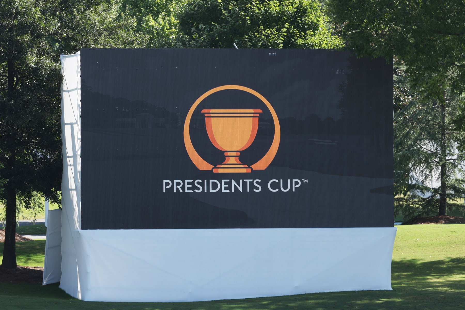 CHARLOTTE, NORTH CAROLINA - SEPTEMBER 19: Signage is displayed prior to the 2022 Presidents Cup at Quail Hollow Country Club on September 19, 2022 in Charlotte, North Carolina. (Photo by Warren Little/Getty Images)