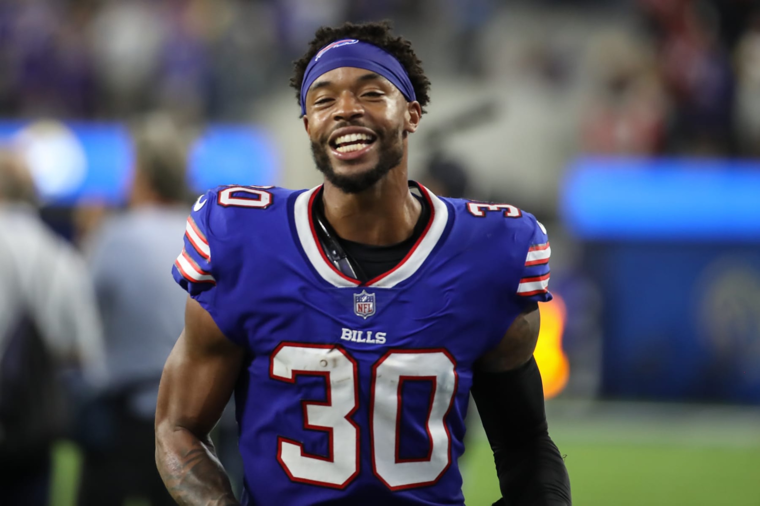 INGLEWOOD, CA - SEPTEMBER 08: Buffalo Bills cornerback Dane Jackson (30) during the Buffalo Bills game versus the Los Angeles Rams on September 8, 2022, at Sofi Stadium in Inglewood, CA. (Photo by Jevone Moore/Icon Sportswire via Getty Images) INGLEWOOD, CA - SEPTEMBER 08: Buffalo Bills cornerback Dane Jackson (30) during the Buffalo Bills game versus the Los Angeles Rams on September 8, 2022, at Sofi Stadium in Inglewood, CA. (Photo by Jevone Moore/Icon Sportswire via Getty Images)