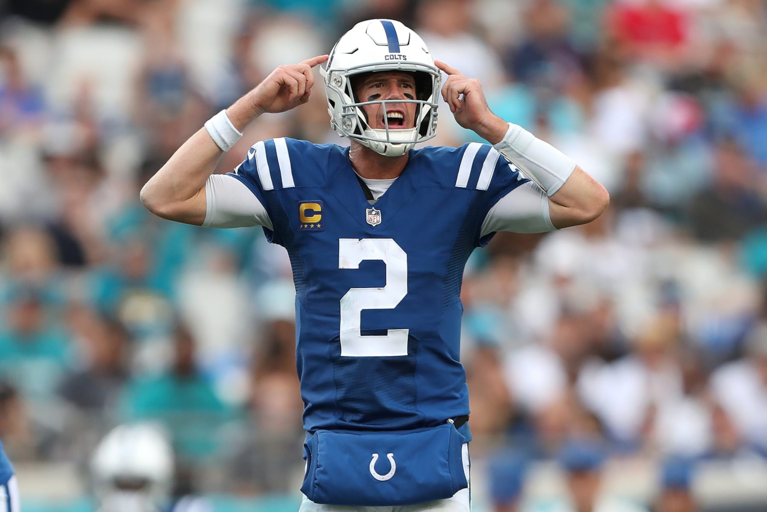 JACKSONVILLE, FLORIDA - SEPTEMBER 18: Matt Ryan #2 of the Indianapolis Colts calls a play during the second half against the Jacksonville Jaguars at TIAA Bank Field on September 18, 2022 in Jacksonville, Florida. (Photo by Courtney Culbreath/Getty Images)