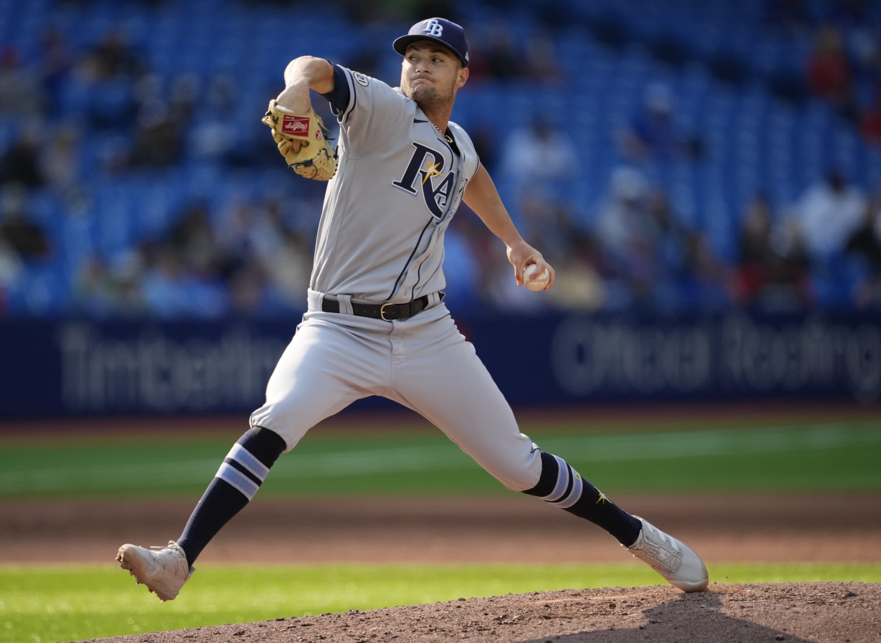 TORONTO, ON - SEPTEMBER 15: Shane McClanahan #18 of the Tampa Bay Rays pitches to the Toronto Blue Jays in the fifth inning during their MLB game at the Rogers Centre on September 15, 2022 in Toronto, Ontario, Canada. (Photo by Mark Blinch/Getty Images)