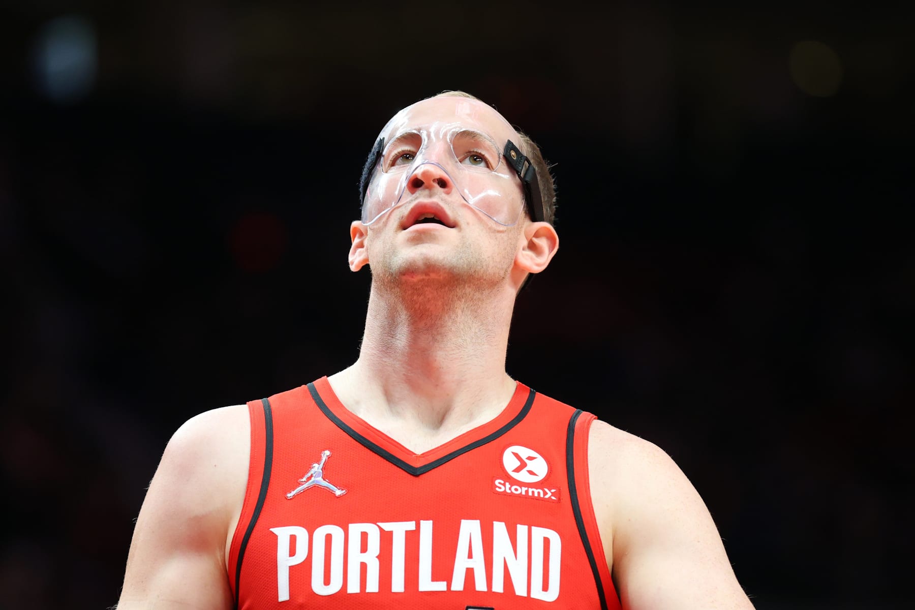 PORTLAND, OREGON - DECEMBER 02: Cody Zeller #40 of the Portland Trail Blazers reacts against the San Antonio Spurs during the first quarter at Moda Center on December 02, 2021 in Portland, Oregon. NOTE TO USER: User expressly acknowledges and agrees that, by downloading and or using this photograph, User is consenting to the terms and conditions of the Getty Images License Agreement.  (Photo by Abbie Parr/Getty Images)