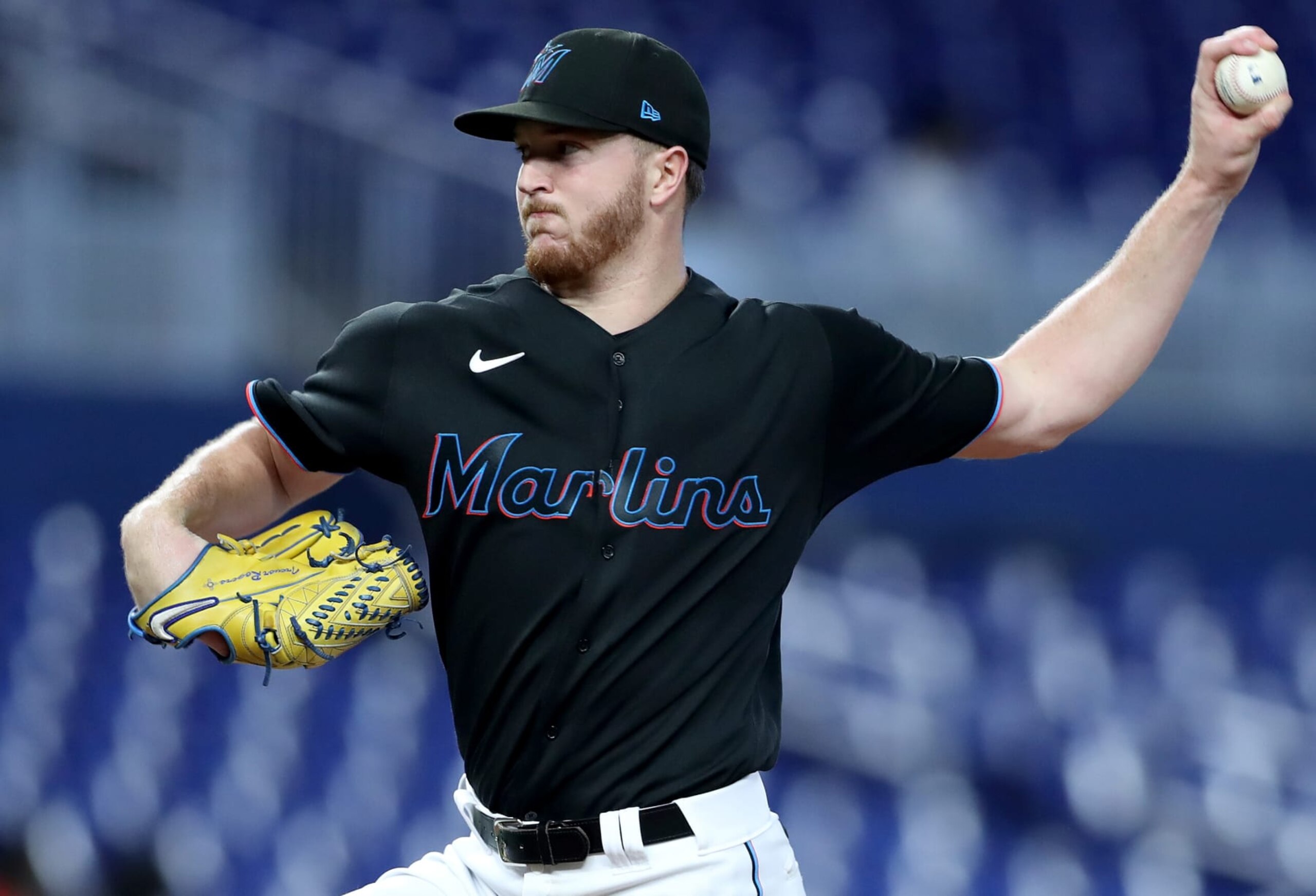 MIAMI, FLORIDA - SEPTEMBER 12: Trevor Rogers #28 of the Miami Marlins delivers a pitch against the Texas Rangers during game one of a doubleheader at loanDepot park on September 12, 2022 in Miami, Florida. (Photo by Megan Briggs/Getty Images)