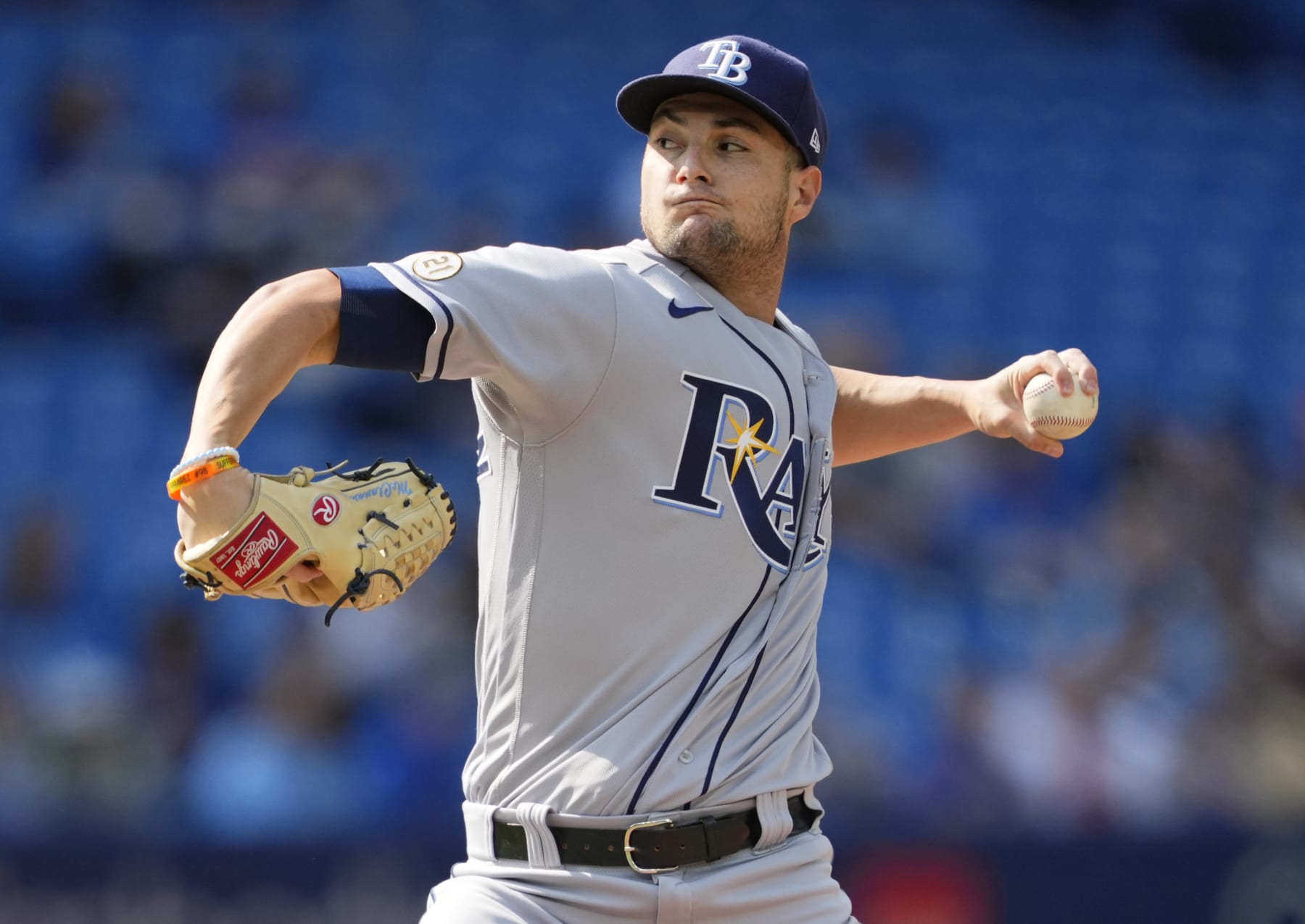 TORONTO, ON - SEPTEMBER 15: Shane McClanahan #18 of the Tampa Bay Rays pitches to the Toronto Blue Jays in the first inning during their MLB game at the Rogers Centre on September 15, 2022 in Toronto, Ontario, Canada. (Photo by Mark Blinch/Getty Images)