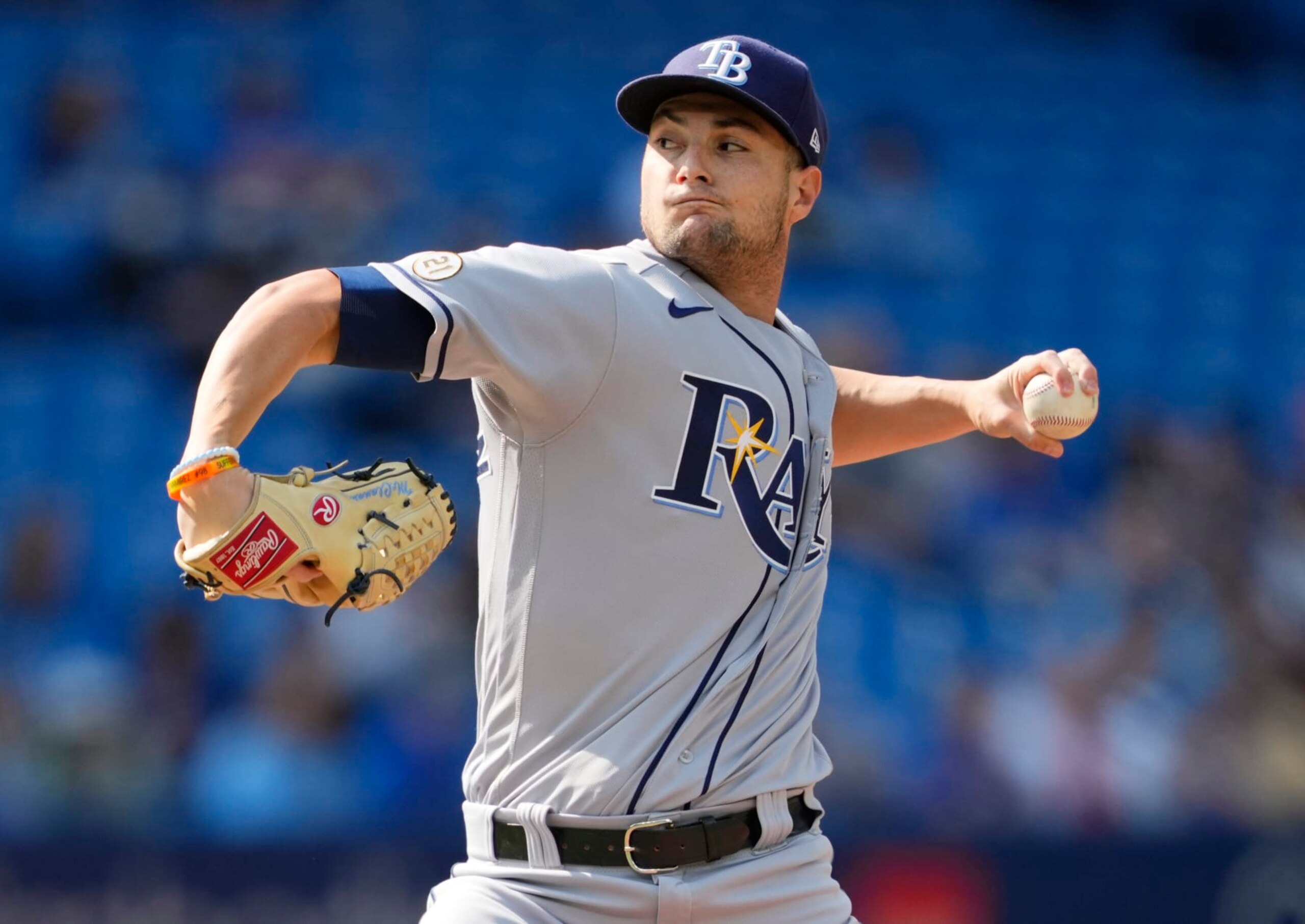 TORONTO, ON - SEPTEMBER 15: Shane McClanahan #18 of the Tampa Bay Rays pitches to the Toronto Blue Jays in the first inning during their MLB game at the Rogers Centre on September 15, 2022 in Toronto, Ontario, Canada. (Photo by Mark Blinch/Getty Images)