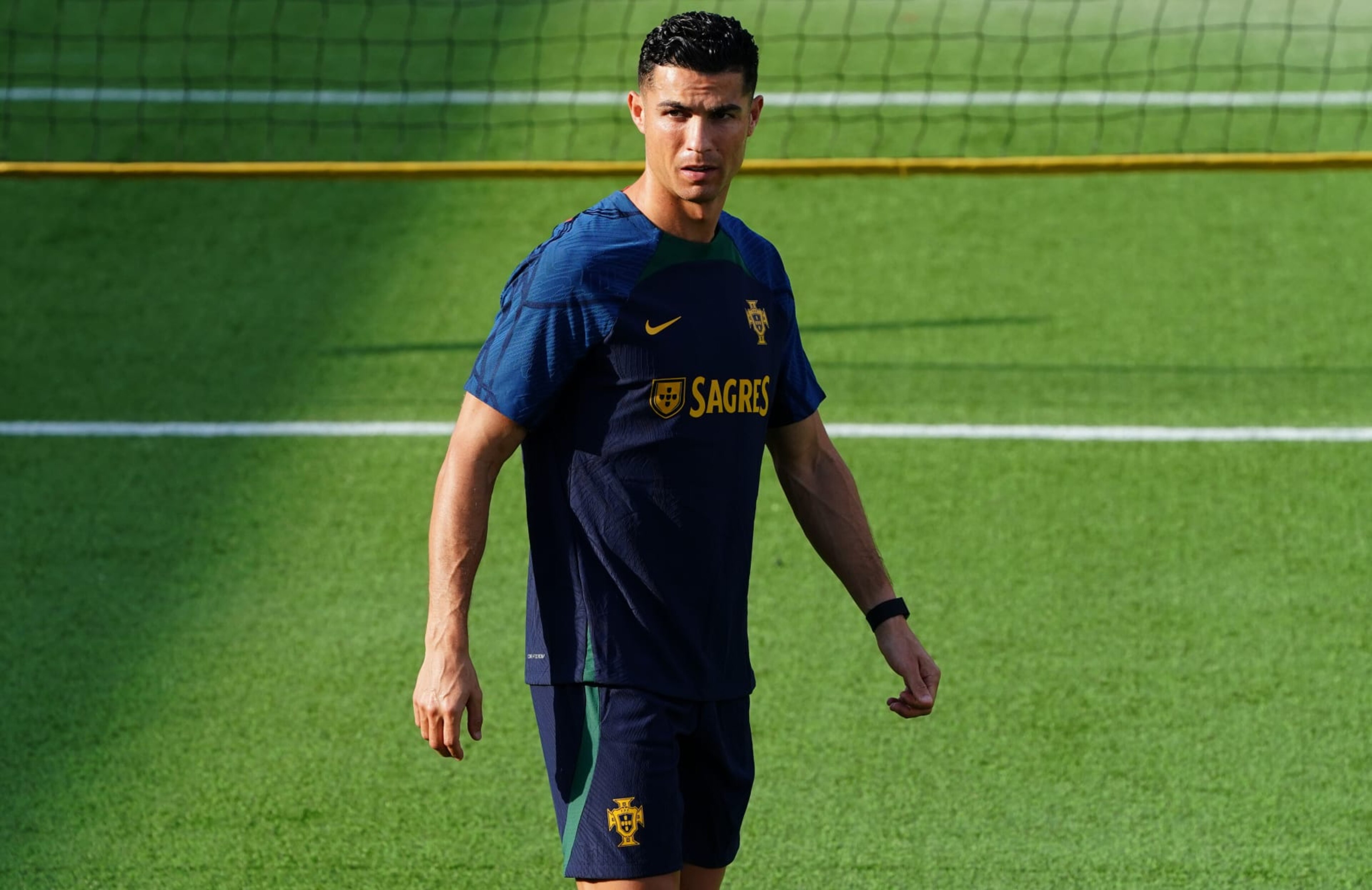 OEIRAS, PORTUGAL - SEPTEMBER 20: Cristiano Ronaldo of Manchester United and Portugal during the Portugal National Team Training Session at Cidade do Futebol FPF on September 20, 2022 in Oeiras, Portugal.  (Photo by Gualter Fatia/Getty Images)