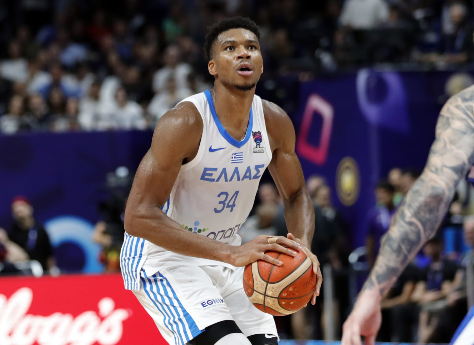 BERLIN, GERMANY - SEPTEMBER 11: Giannis Antetokounmpo of Greece   during the FIBA EuroBasket 2022 round of 16 match between Greece and Czech Republic at EuroBasket Arena Berlin on September 11, 2022 in Berlin, Germany. (Photo by Pedja Milosavljevic/DeFodi Images via Getty Images)