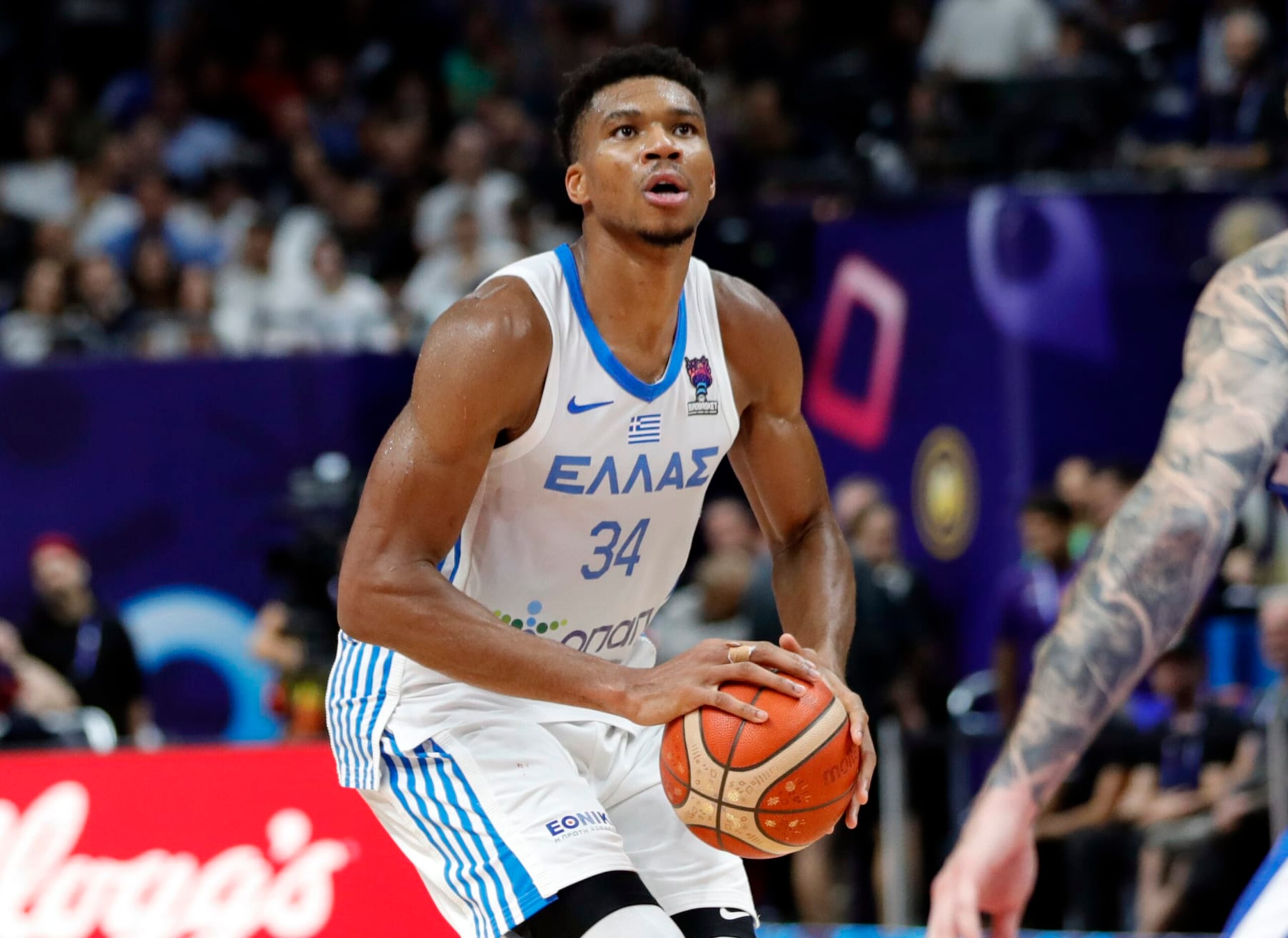 BERLIN, GERMANY - SEPTEMBER 11: Giannis Antetokounmpo of Greece   during the FIBA EuroBasket 2022 round of 16 match between Greece and Czech Republic at EuroBasket Arena Berlin on September 11, 2022 in Berlin, Germany. (Photo by Pedja Milosavljevic/DeFodi Images via Getty Images)