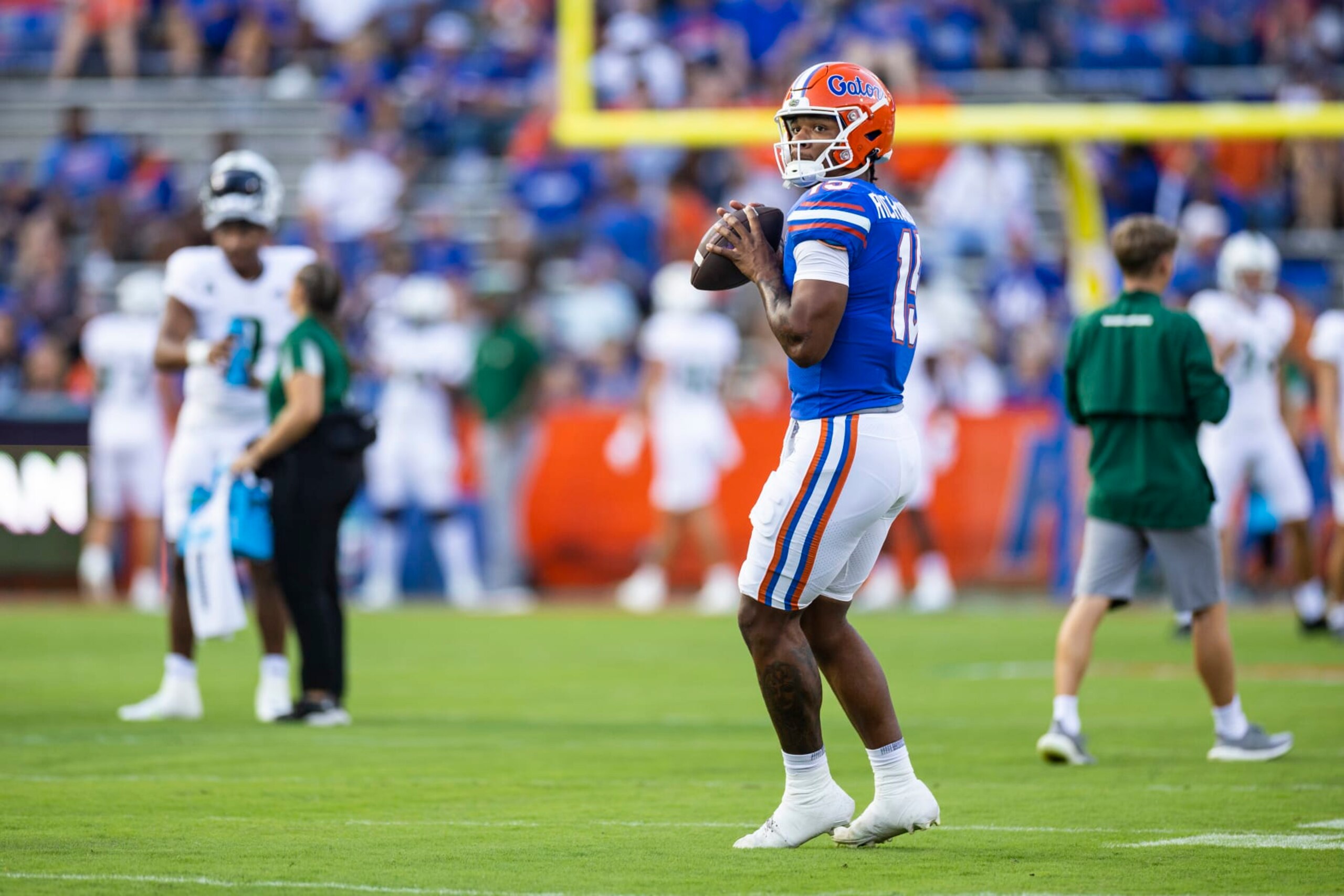 GAINESVILLE, FLORIDA - SEPTEMBER 17: Anthony Richardson #15 of the Florida Gators looks on before the start of a game against the South Florida Bulls at Ben Hill Griffin Stadium on September 17, 2022 in Gainesville, Florida. (Photo by James Gilbert/Getty Images) GAINESVILLE, FLORIDA - SEPTEMBER 17: Anthony Richardson #15 of the Florida Gators looks on before the start of a game against the South Florida Bulls at Ben Hill Griffin Stadium on September 17, 2022 in Gainesville, Florida. (Photo by James Gilbert/Getty Images)
