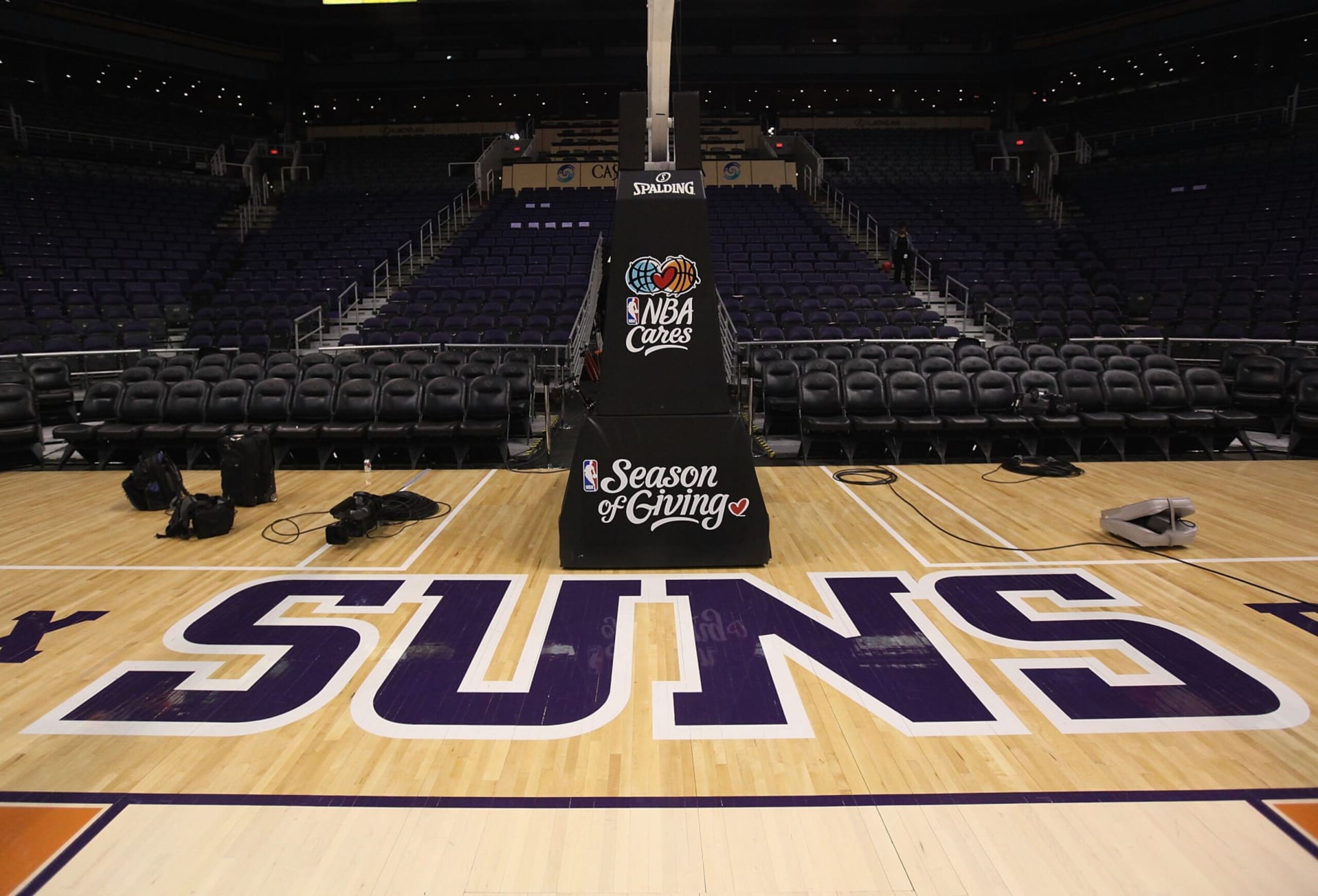 PHOENIX - DECEMBER 11: The Phoenix Suns logo is seen on the court before the NBA game against the Orlando Magic at US Airways Center on December 11, 2009 in Phoenix, Arizona. The Suns defeated the Magic 106-103. NOTE TO USER: User expressly acknowledges and agrees that, by downloading and or using this photograph, User is consenting to the terms and conditions of the Getty Images License Agreement. (Photo by Christian Petersen/Getty Images) PHOENIX - DECEMBER 11: The Phoenix Suns logo is seen on the court before the NBA game against the Orlando Magic at US Airways Center on December 11, 2009 in Phoenix, Arizona. The Suns defeated the Magic 106-103. NOTE TO USER: User expressly acknowledges and agrees that, by downloading and or using this photograph, User is consenting to the terms and conditions of the Getty Images License Agreement. (Photo by Christian Petersen/Getty Images)