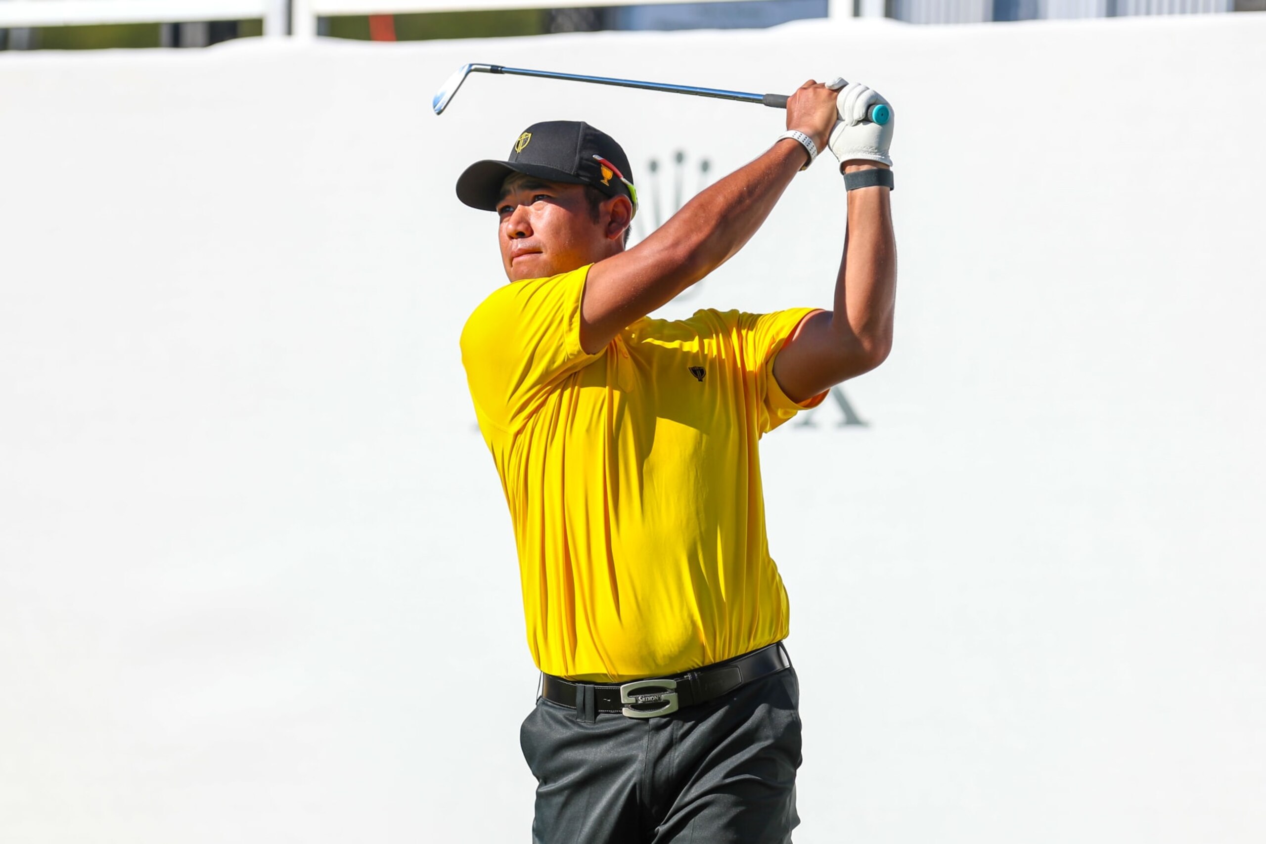 CHARLOTTE, NC - SEPTEMBER 21: International Team Member Hideki Matsuyama watches his ball after teeing off on the 10th tee during a Presidents Cup practice round on Sep 21, 2022, at Quail Hollow Club in Charlotte, NC. (Photo by David Jensen/Icon Sportswire via Getty Images) CHARLOTTE, NC - SEPTEMBER 21: International Team Member Hideki Matsuyama watches his ball after teeing off on the 10th tee during a Presidents Cup practice round on Sep 21, 2022, at Quail Hollow Club in Charlotte, NC. (Photo by David Jensen/Icon Sportswire via Getty Images)