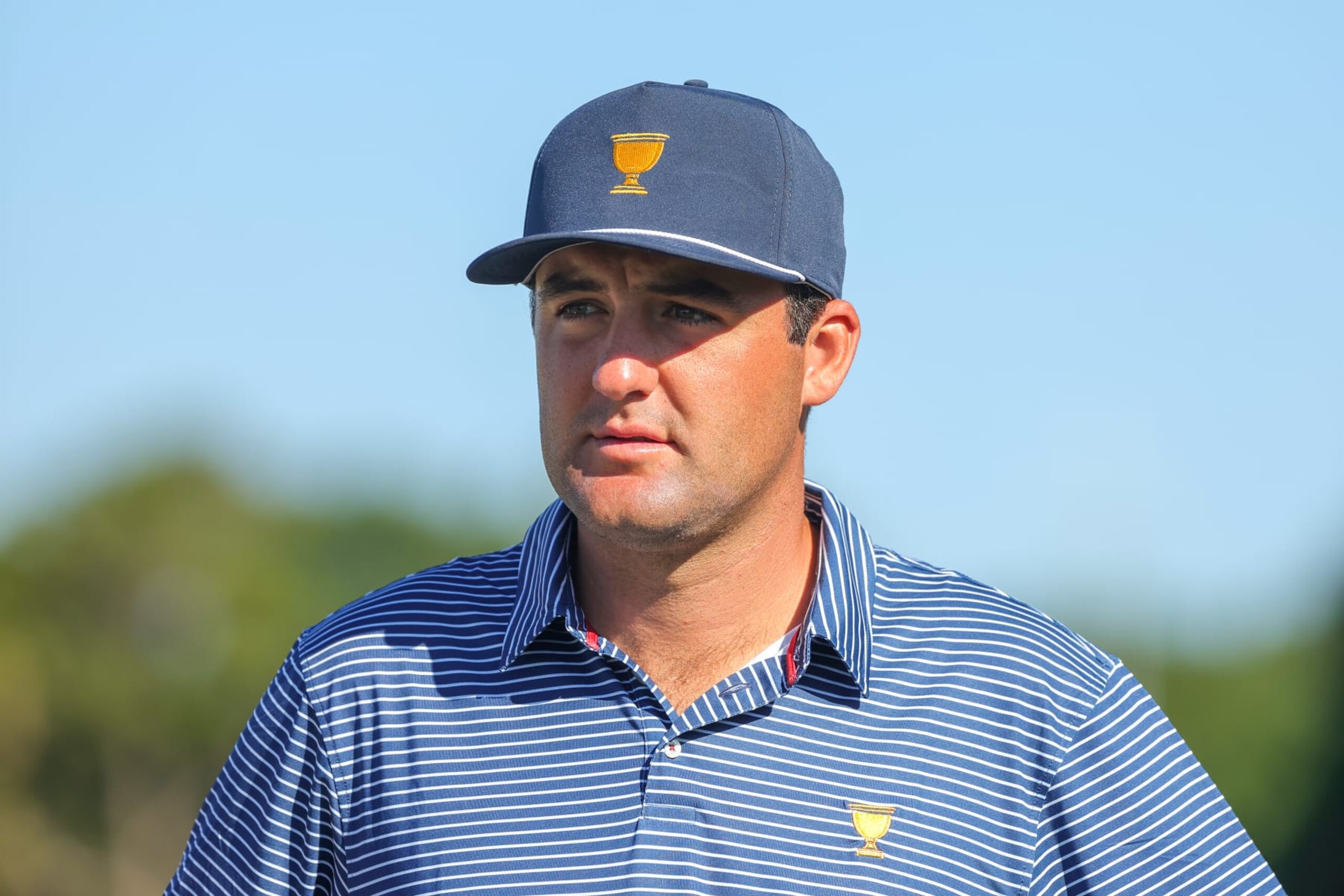 CHARLOTTE, NORTH CAROLINA - SEPTEMBER 21: Scottie Scheffler of the United States Team looks on prior to the 2022 Presidents Cup at Quail Hollow Country Club on September 21, 2022 in Charlotte, North Carolina. (Photo by Stacy Revere/Getty Images) CHARLOTTE, NORTH CAROLINA - SEPTEMBER 21: Scottie Scheffler of the United States Team looks on prior to the 2022 Presidents Cup at Quail Hollow Country Club on September 21, 2022 in Charlotte, North Carolina. (Photo by Stacy Revere/Getty Images)