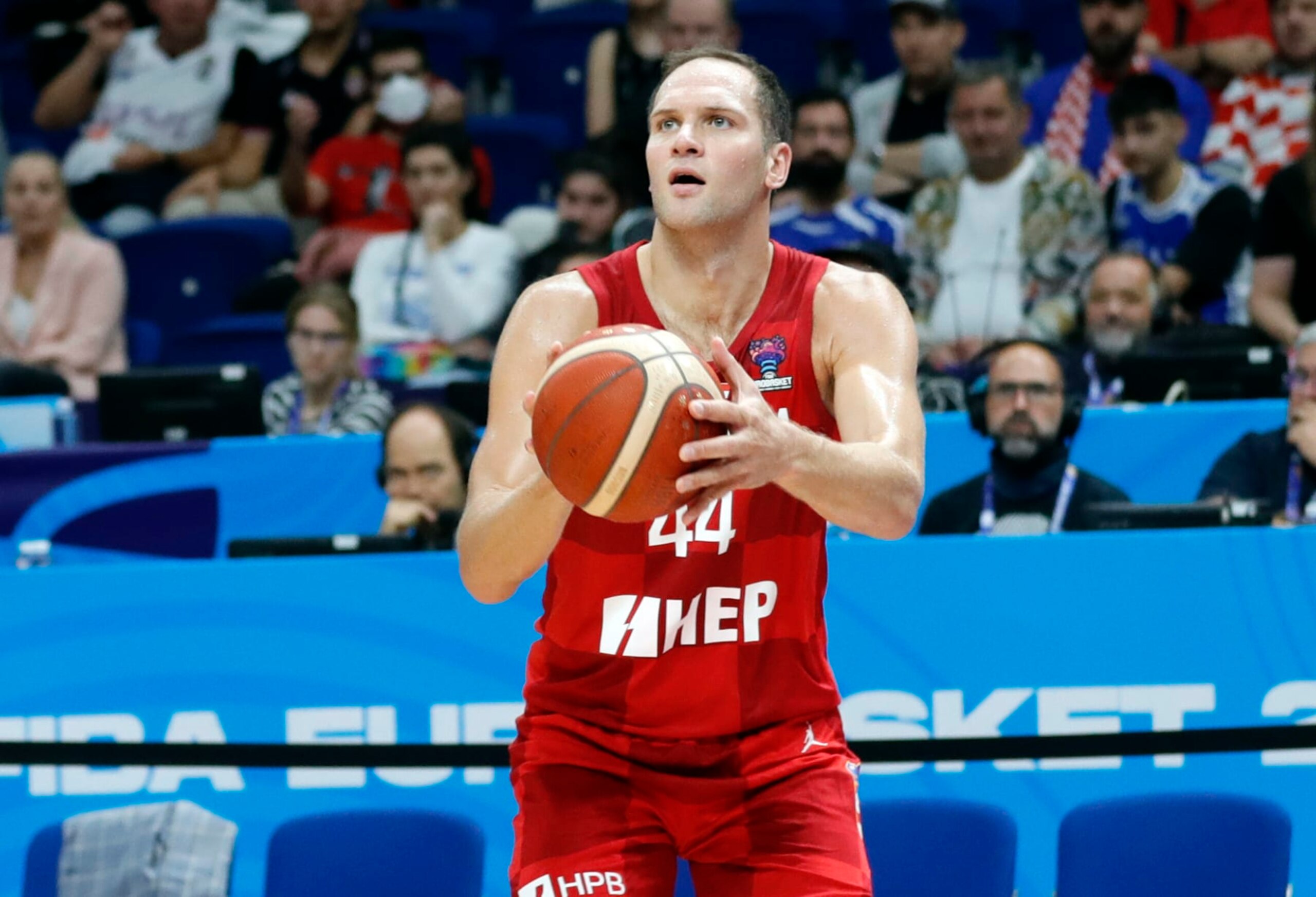 BERLIN, GERMANY - SEPTEMBER 11: Bojan Bogdanovic of Croatia   during the FIBA EuroBasket 2022 round of 16 match between Finland and Croatia at EuroBasket Arena Berlin on September 11, 2022 in Berlin, Germany. (Photo by Pedja Milosavljevic/DeFodi Images via Getty Images)