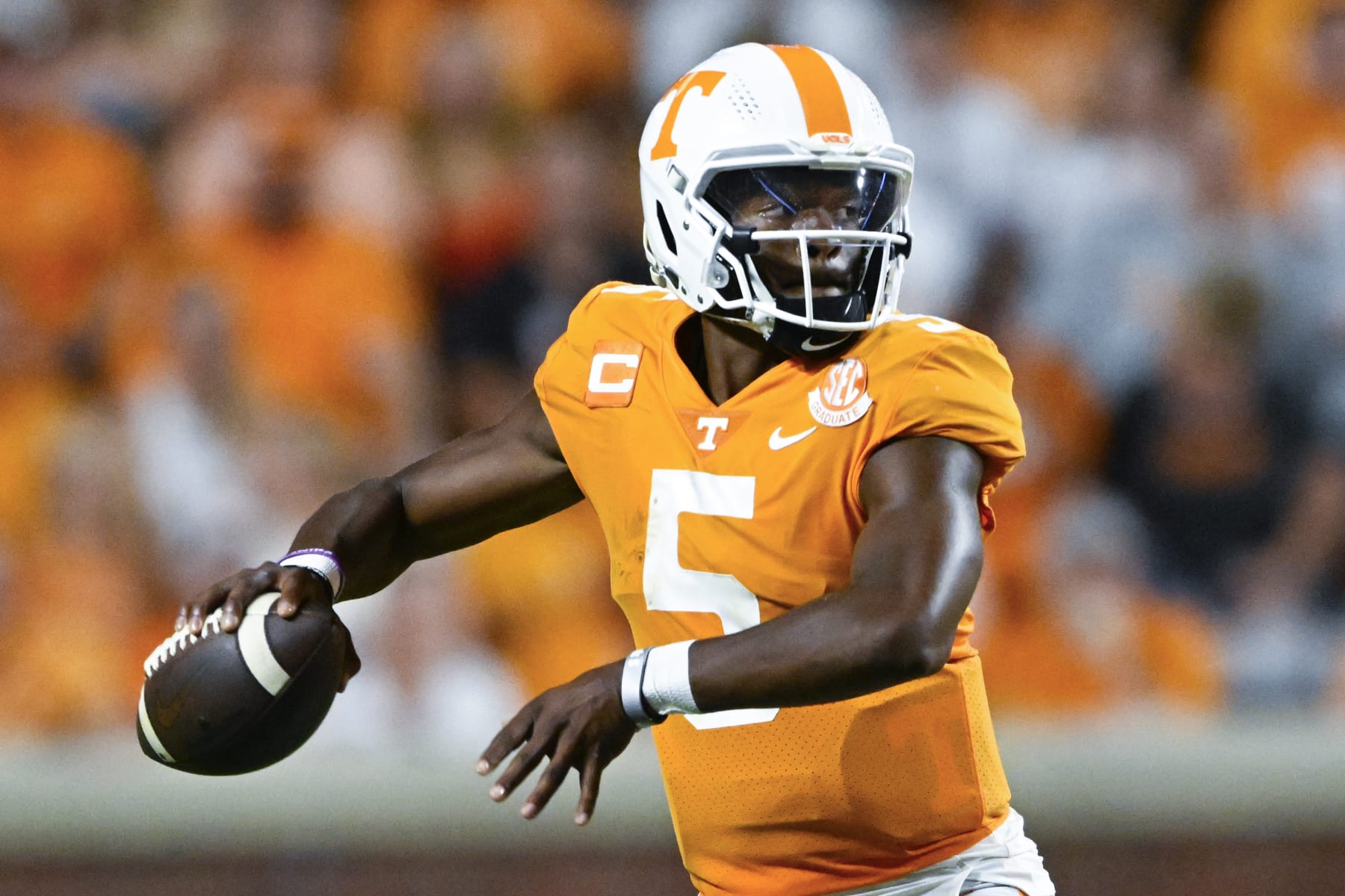 Tennessee quarterback Hendon Hooker passes against Ball State during an NCAA football game on Thursday, Sept. 1, 2022, in Knoxville, Tenn. (AP Photo/John Amis)