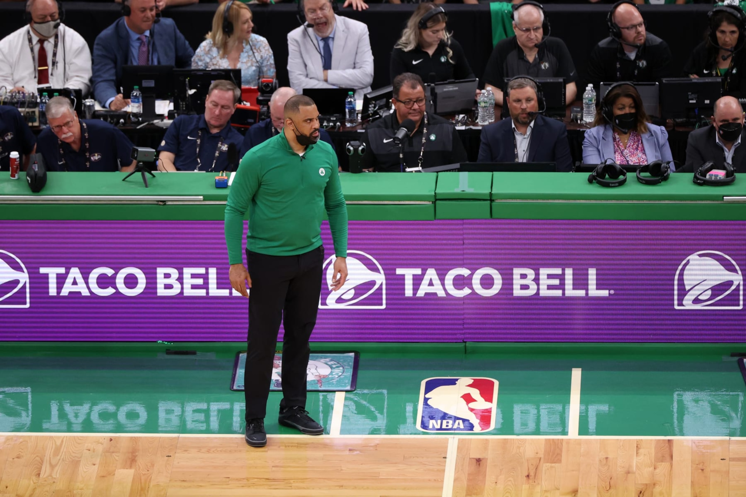 BOSTON, MA - JUNE 16: Head Coach Ime Udoka of the Boston Celtics looks on during Game Six of the 2022 NBA Finals on June 16, 2022 at TD Garden in Boston, Massachusetts. NOTE TO USER: User expressly acknowledges and agrees that, by downloading and or using this photograph, user is consenting to the terms and conditions of Getty Images License Agreement. Mandatory Copyright Notice: Copyright 2022 NBAE (Photo by Joe Murphy/NBAE via Getty Images) BOSTON, MA - JUNE 16: Head Coach Ime Udoka of the Boston Celtics looks on during Game Six of the 2022 NBA Finals on June 16, 2022 at TD Garden in Boston, Massachusetts. NOTE TO USER: User expressly acknowledges and agrees that, by downloading and or using this photograph, user is consenting to the terms and conditions of Getty Images License Agreement. Mandatory Copyright Notice: Copyright 2022 NBAE (Photo by Joe Murphy/NBAE via Getty Images)