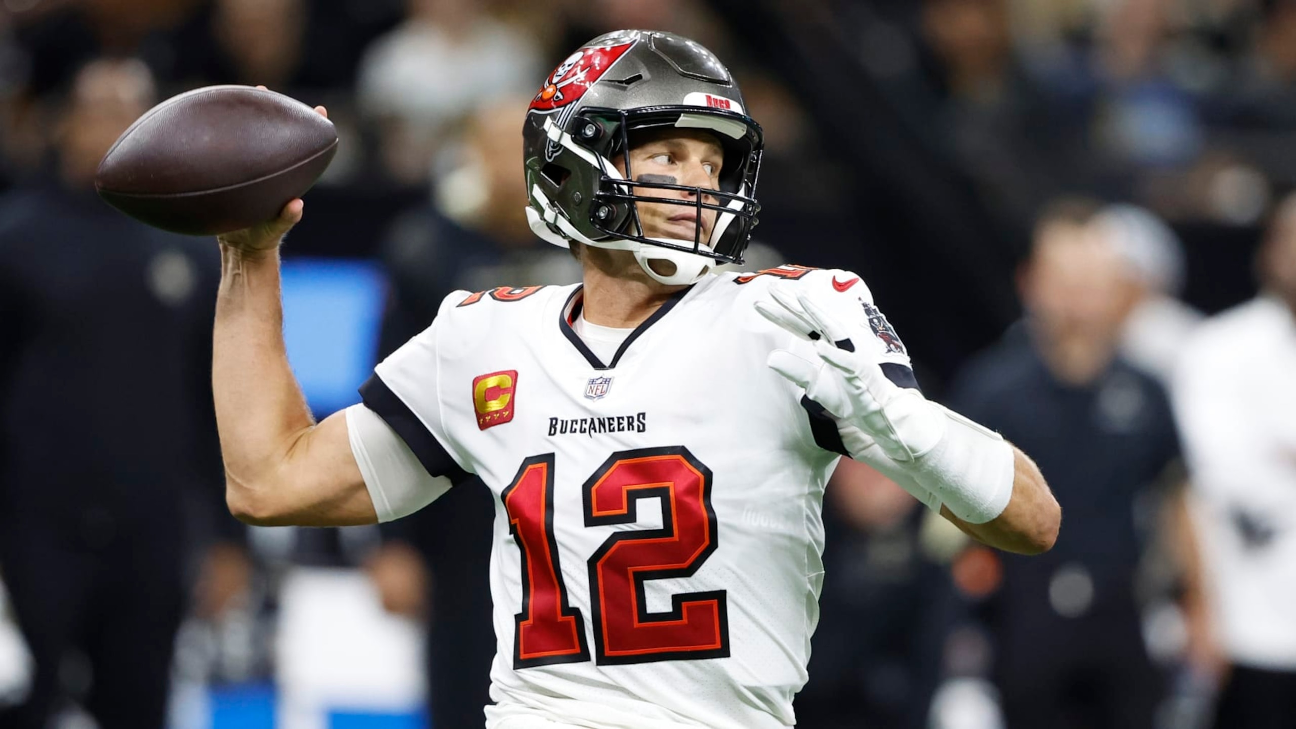 Tampa Bay Buccaneers quarterback Tom Brady passes against the New Orleans Saints during the second half of an NFL football game in New Orleans, Sunday, Sept. 18, 2022. (AP Photo/Butch Dill)