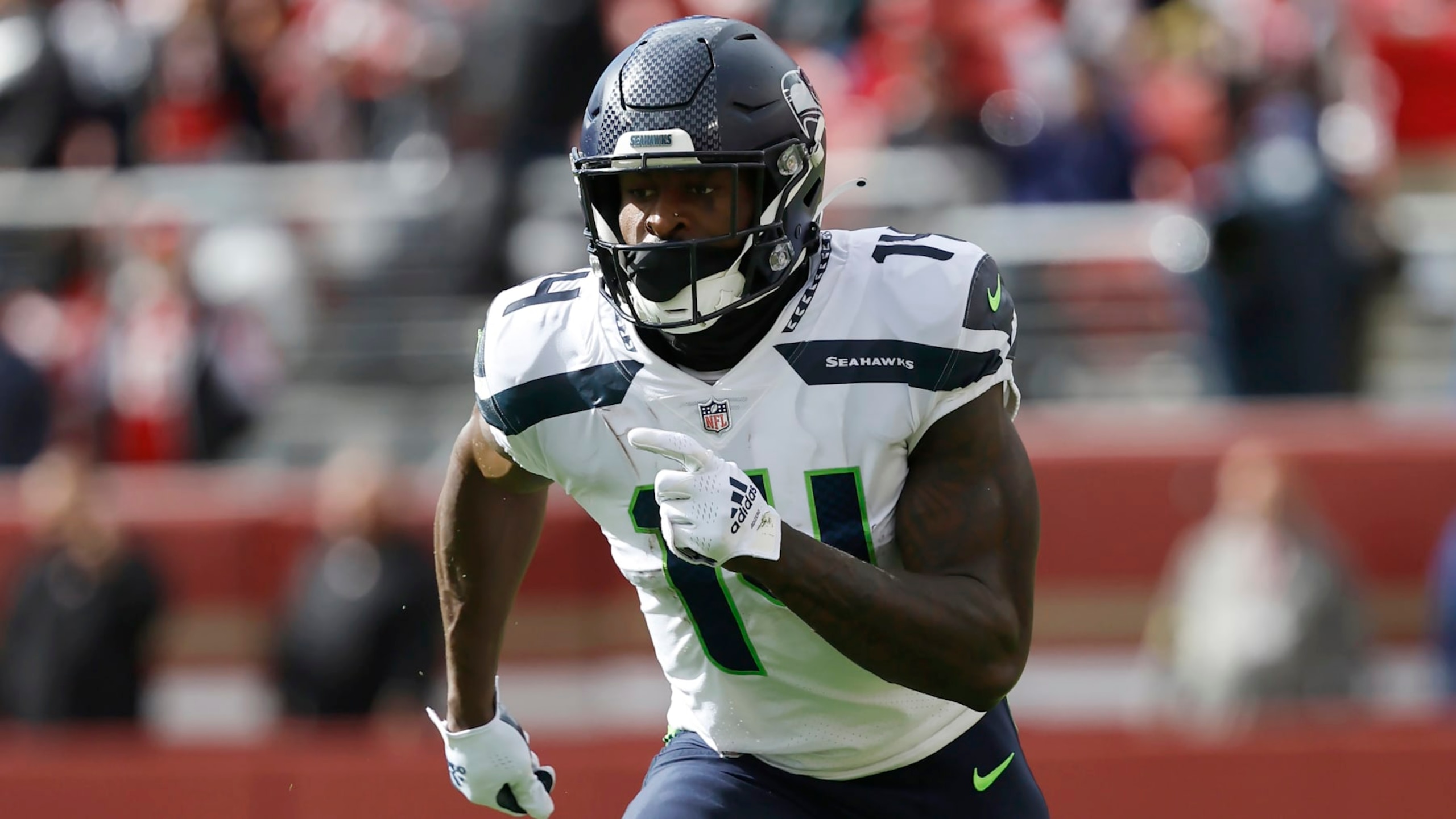 Seattle Seahawks wide receiver DK Metcalf (14) during an NFL football game against the San Francisco 49ers in Santa Clara, Calif., Sunday, Sept. 18, 2022. (AP Photo/Josie Lepe)