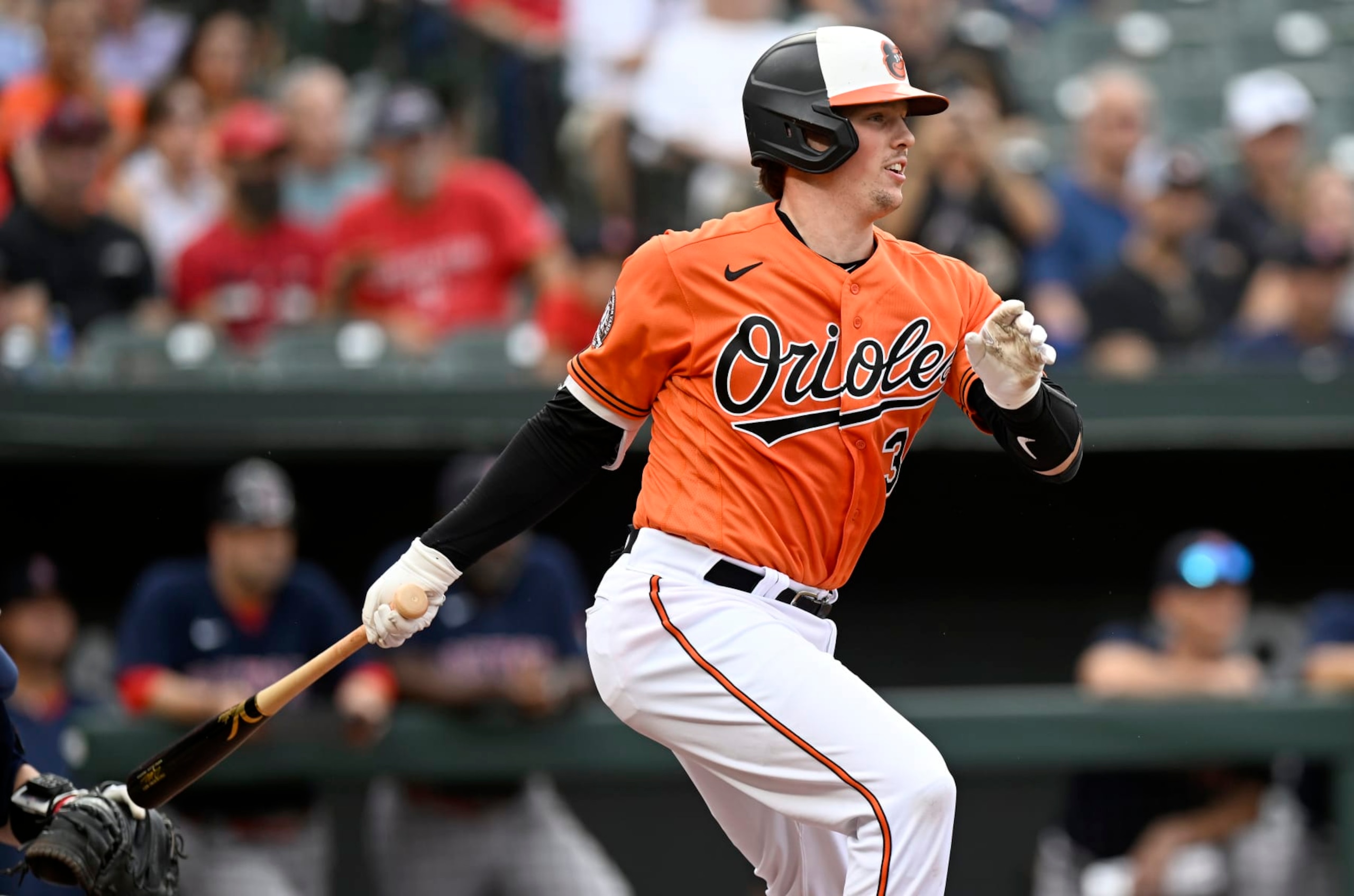 BALTIMORE, MARYLAND - SEPTEMBER 10: Adley Rutschman #35 of the Baltimore Orioles bats against the Boston Red Sox at Oriole Park at Camden Yards on September 10, 2022 in Baltimore, Maryland. (Photo by G Fiume/Getty Images) BALTIMORE, MARYLAND - SEPTEMBER 10: Adley Rutschman #35 of the Baltimore Orioles bats against the Boston Red Sox at Oriole Park at Camden Yards on September 10, 2022 in Baltimore, Maryland. (Photo by G Fiume/Getty Images)