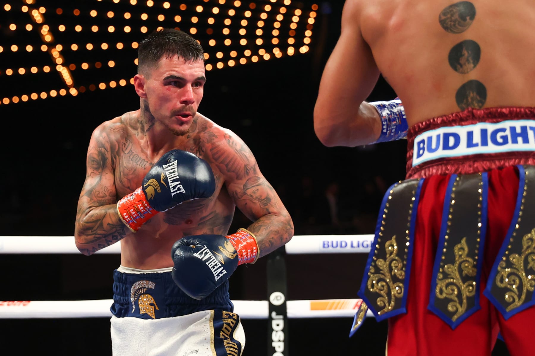 NEW YORK, NY - NOVEMBER 27:  George Kambosos Jr.during his fight with Teofimo lopez for the Undisputed Lightweight title at The Hulu Theater at Madison Square Garden on November 27, 2021 in New York, New York (Photo by Rich Graessle/Icon Sportswire via Getty Images)
