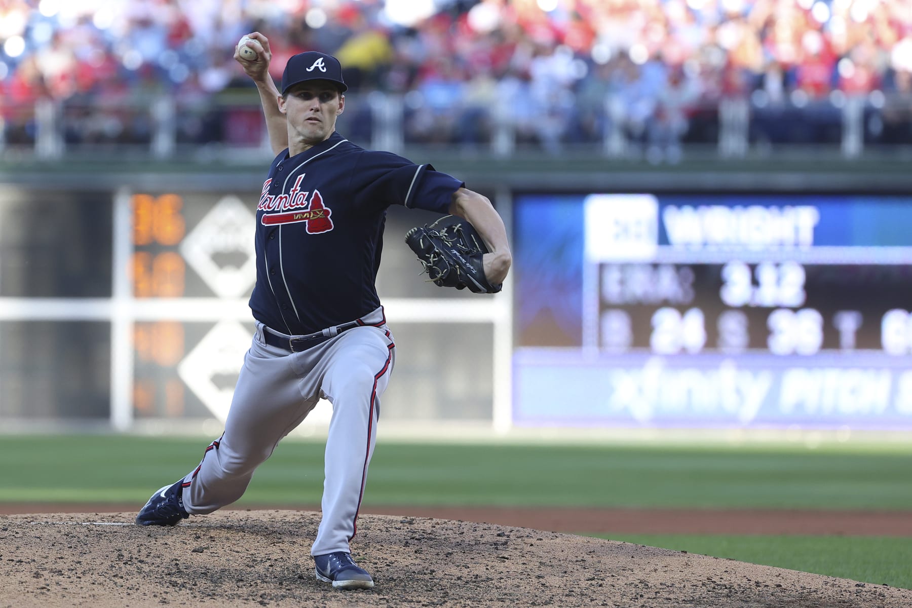 PHILADELPHIA, PENNSYLVANIA - SEPTEMBER 24: Kyle Wright #30 of the Atlanta Braves pitches during the fourth inning against the Philadelphia Phillies at Citizens Bank Park on September 24, 2022 in Philadelphia, Pennsylvania. (Photo by Tim Nwachukwu/Getty Images)